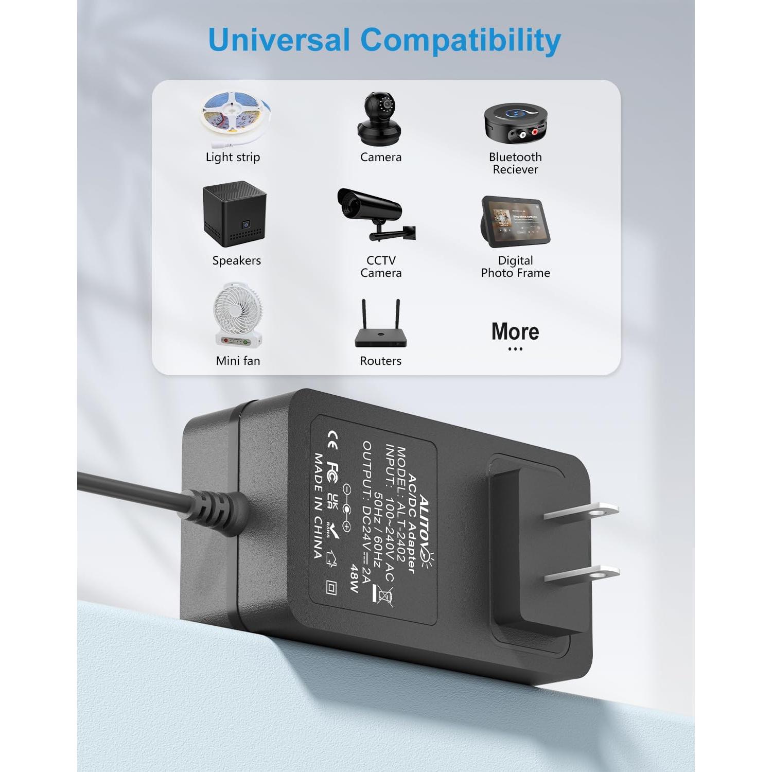 Fuente de Poder ALITOVE 24V 2A 48W Adaptador AC/DC 1.98m