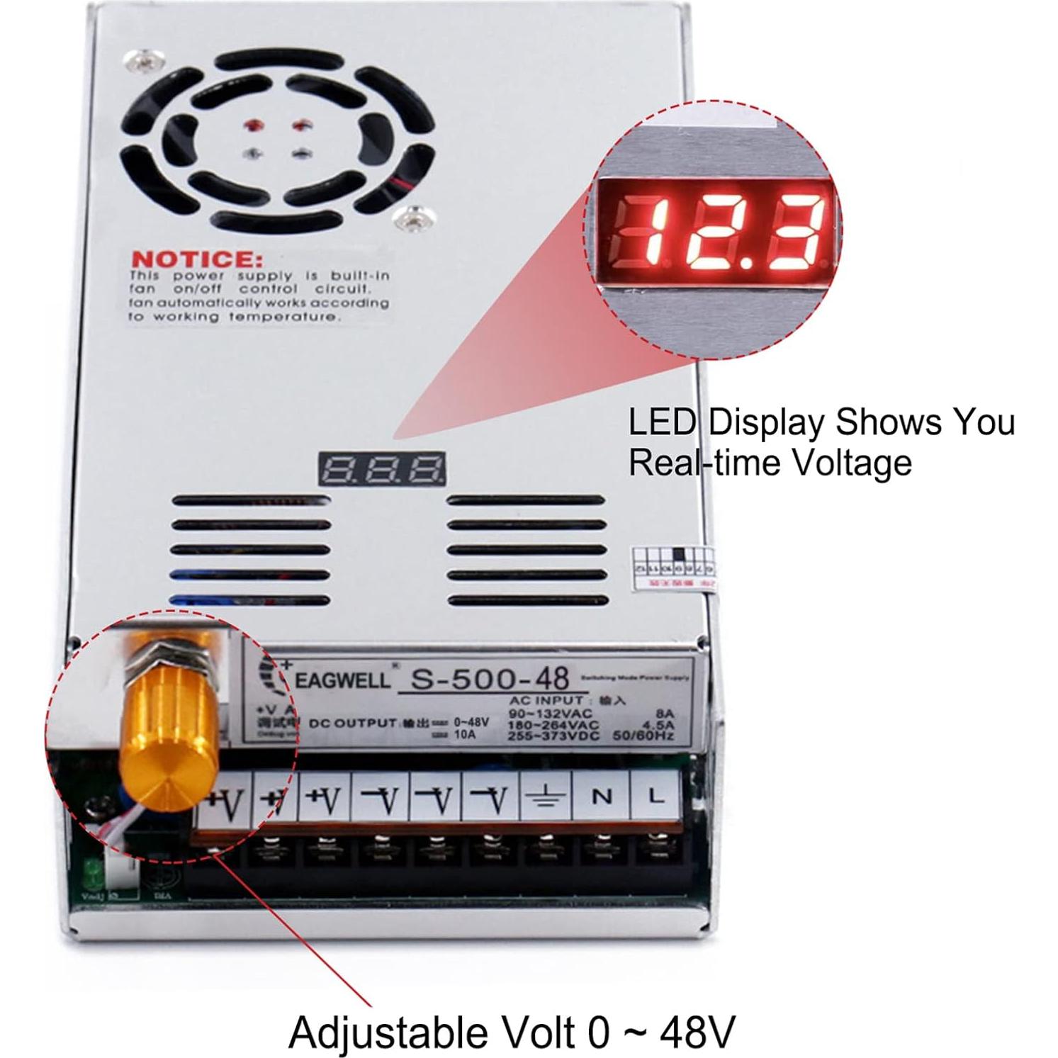 Fuente de Poder DC 0-48V 10A Eagwell Adaptador Regulable
