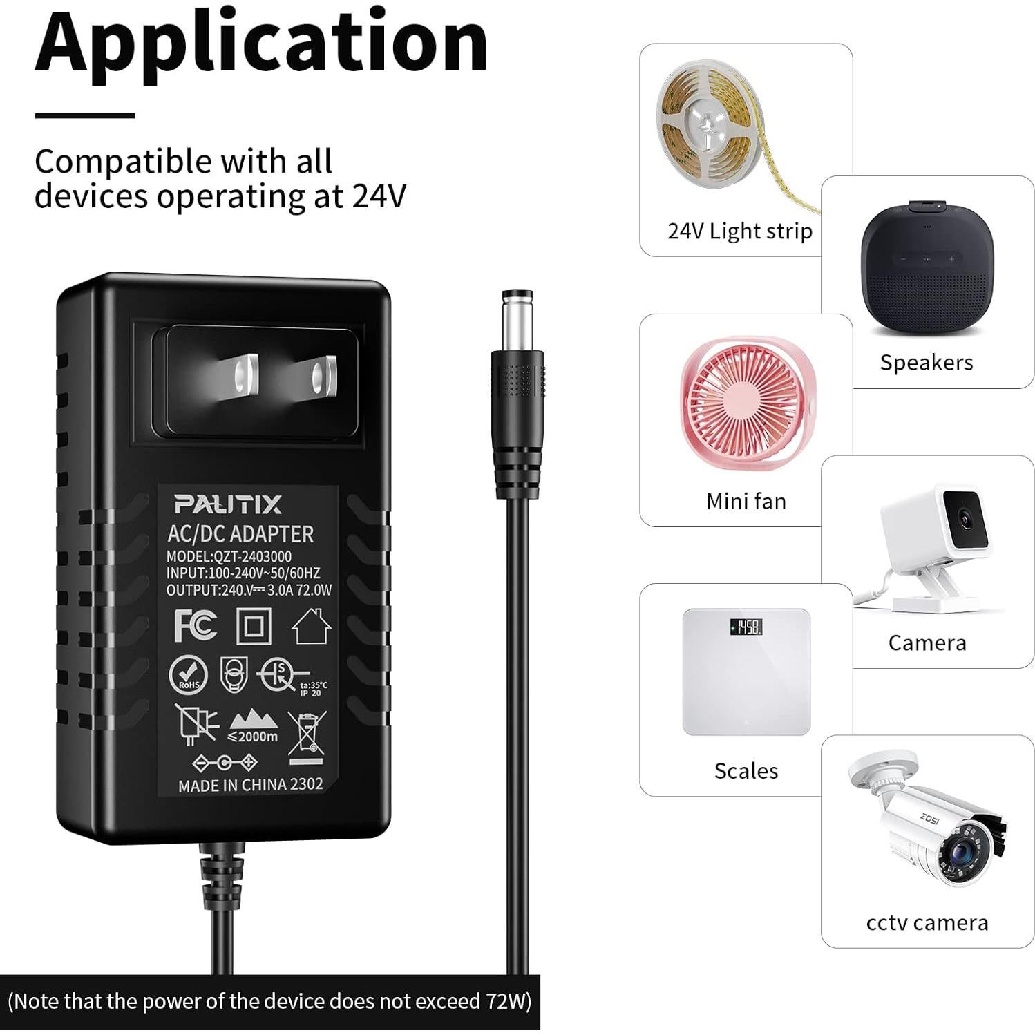 Adaptador de Alimentación PAUTIX 24V 3A 72W CA a CC 100-240V