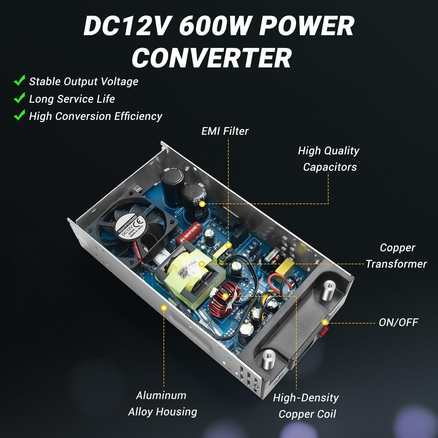Convertidor 12V 600W 50A Yaheeda CA a CC para Bomba y LED