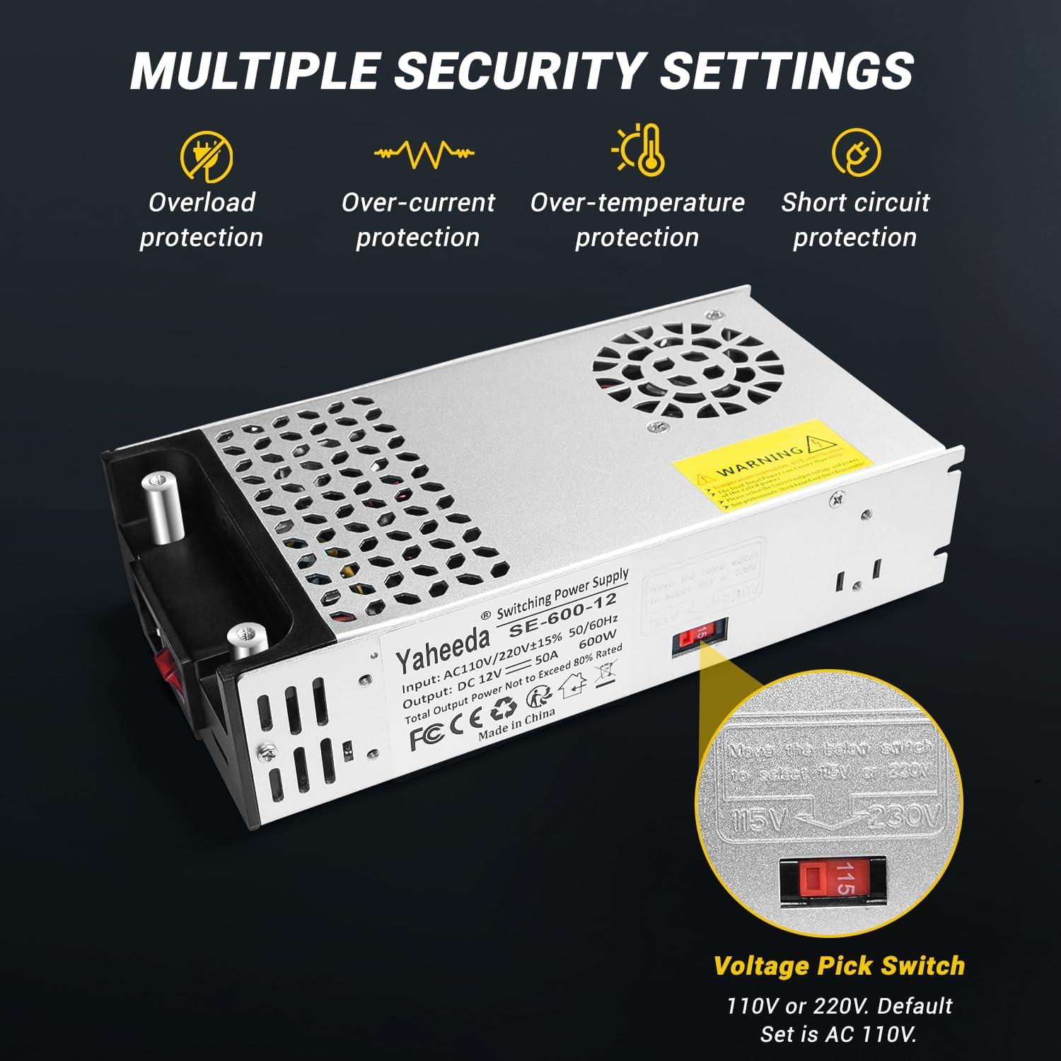 Convertidor 12V 600W 50A Yaheeda CA a CC para Bomba y LED