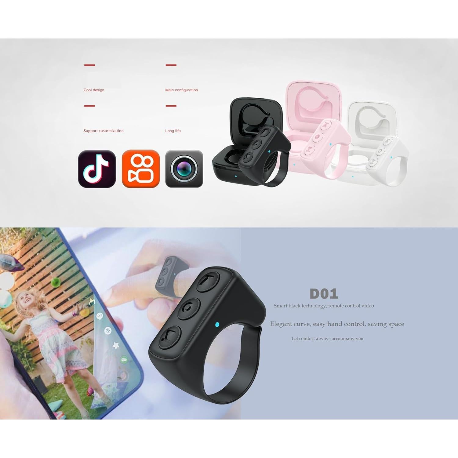 Control Remoto Inalámbrico Daibit para Kindle y Spotify Rosa