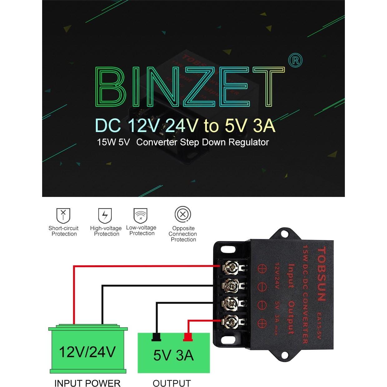 Convertidor DC Regulador 5V 3A BINZET 15W Protección Completa