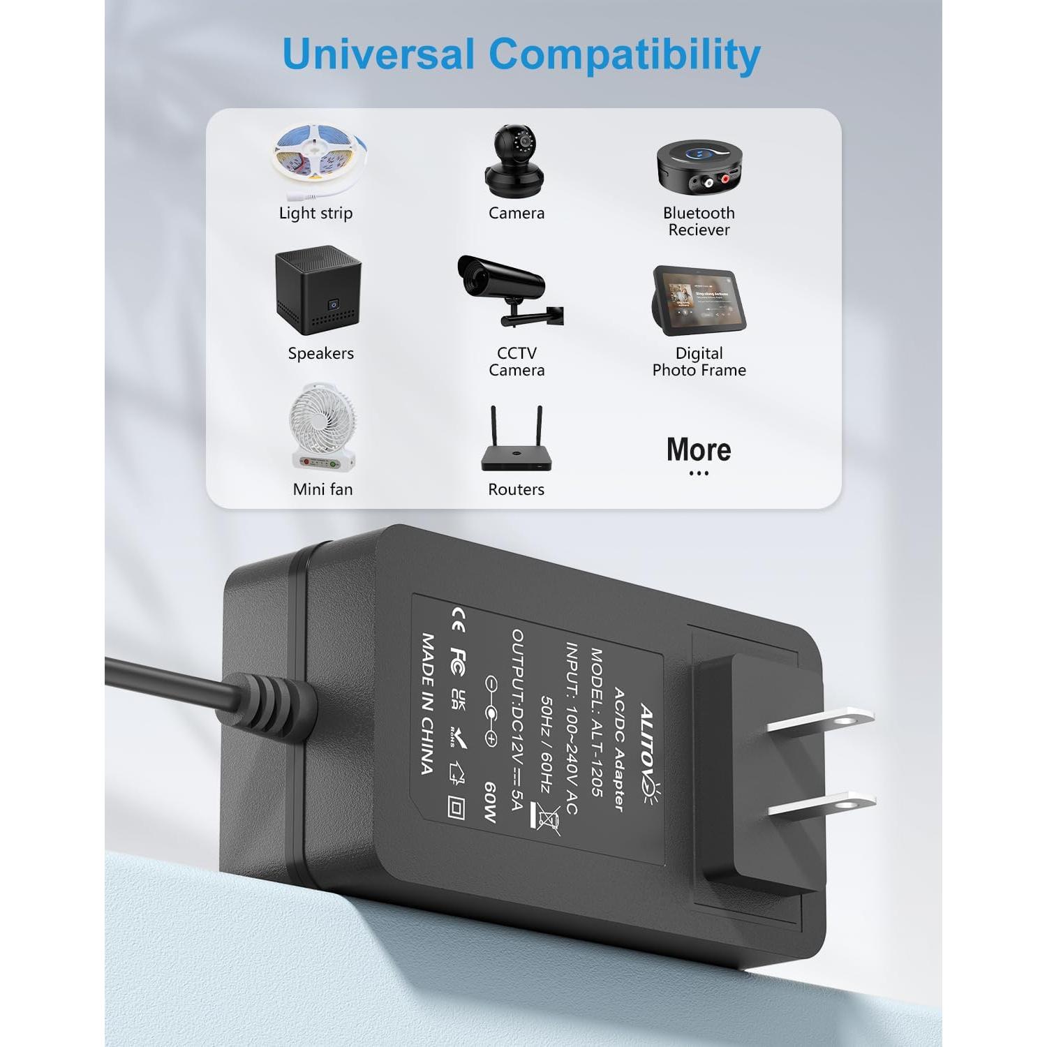 Adaptador de Corriente 12V 5A ALITOVE con 14 Puntas DC
