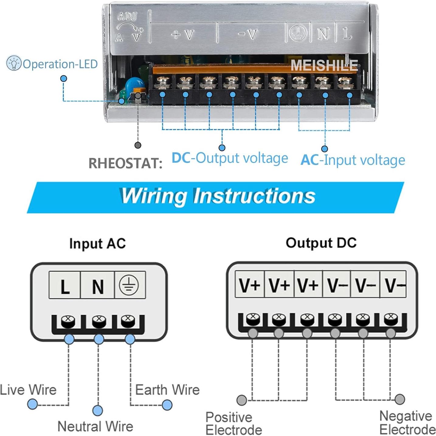 Adaptador de Alimentación DC 24V 25A 600W MEISHILE PSU