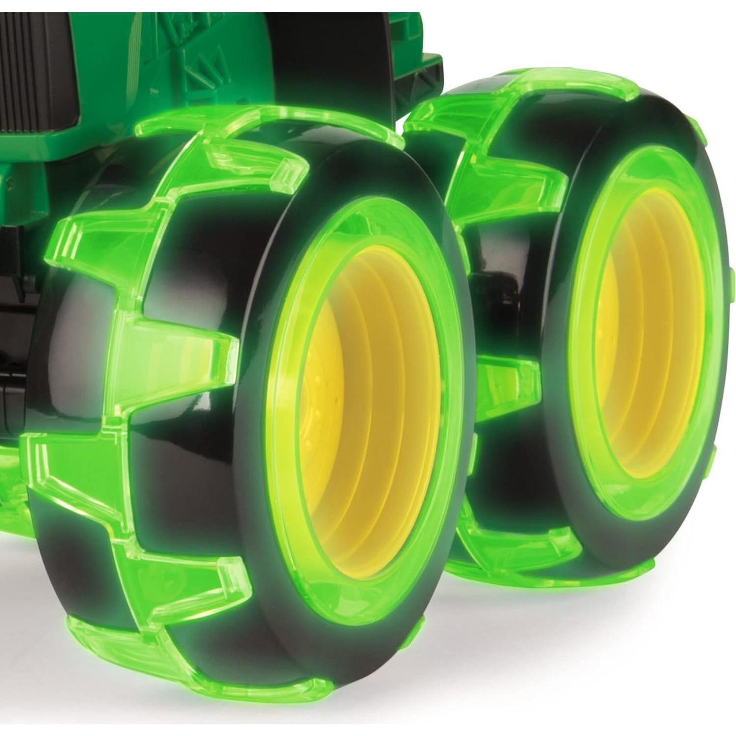 Monster Treads Lightning Wheels - John Deere Tractor - Motion Activated Light Up Monster Truck Toy - John Deere Tractor Toys - Frustration Free - Ages 3 Years and Up