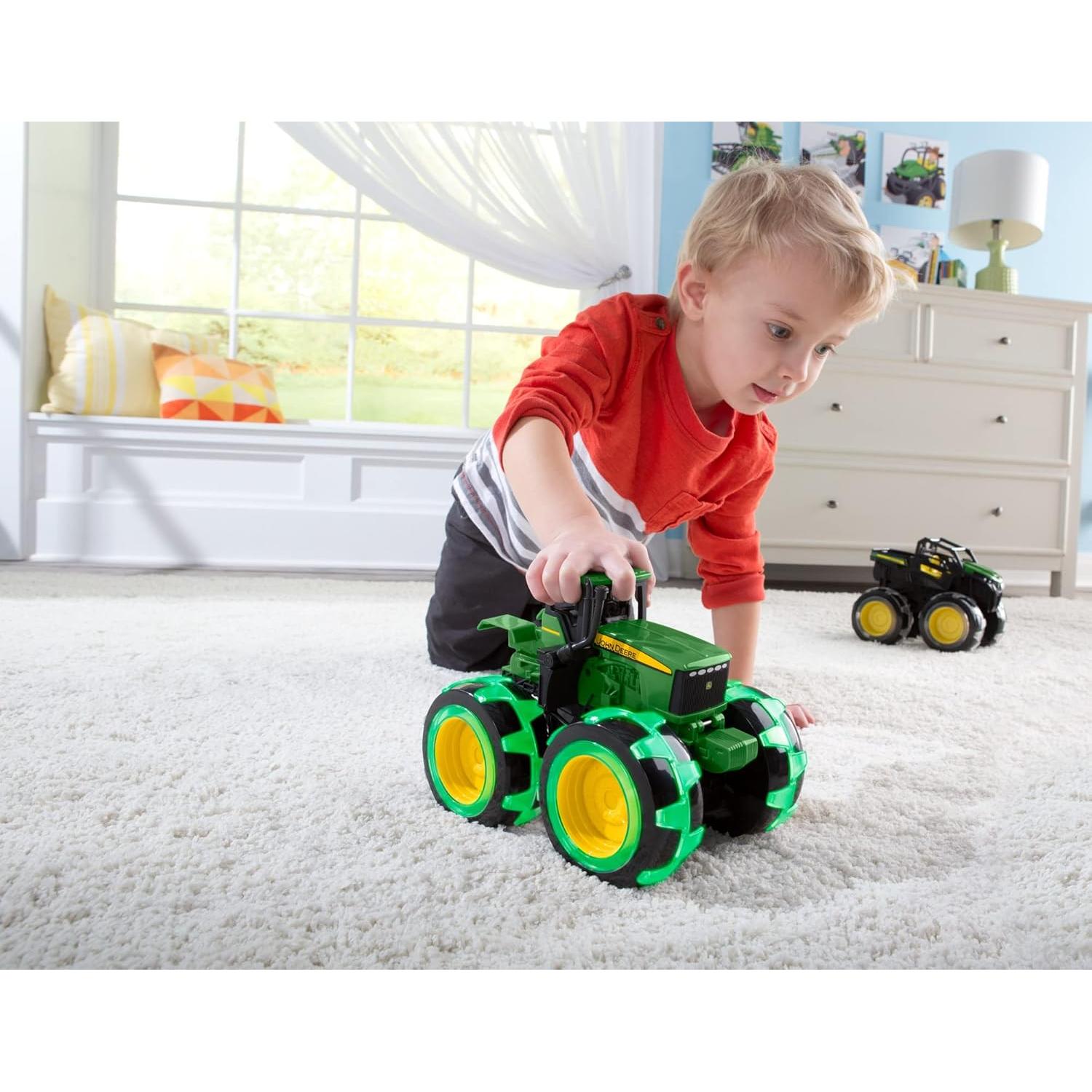 Monster Treads Lightning Wheels - John Deere Tractor - Motion Activated Light Up Monster Truck Toy - John Deere Tractor Toys - Frustration Free - Ages 3 Years and Up