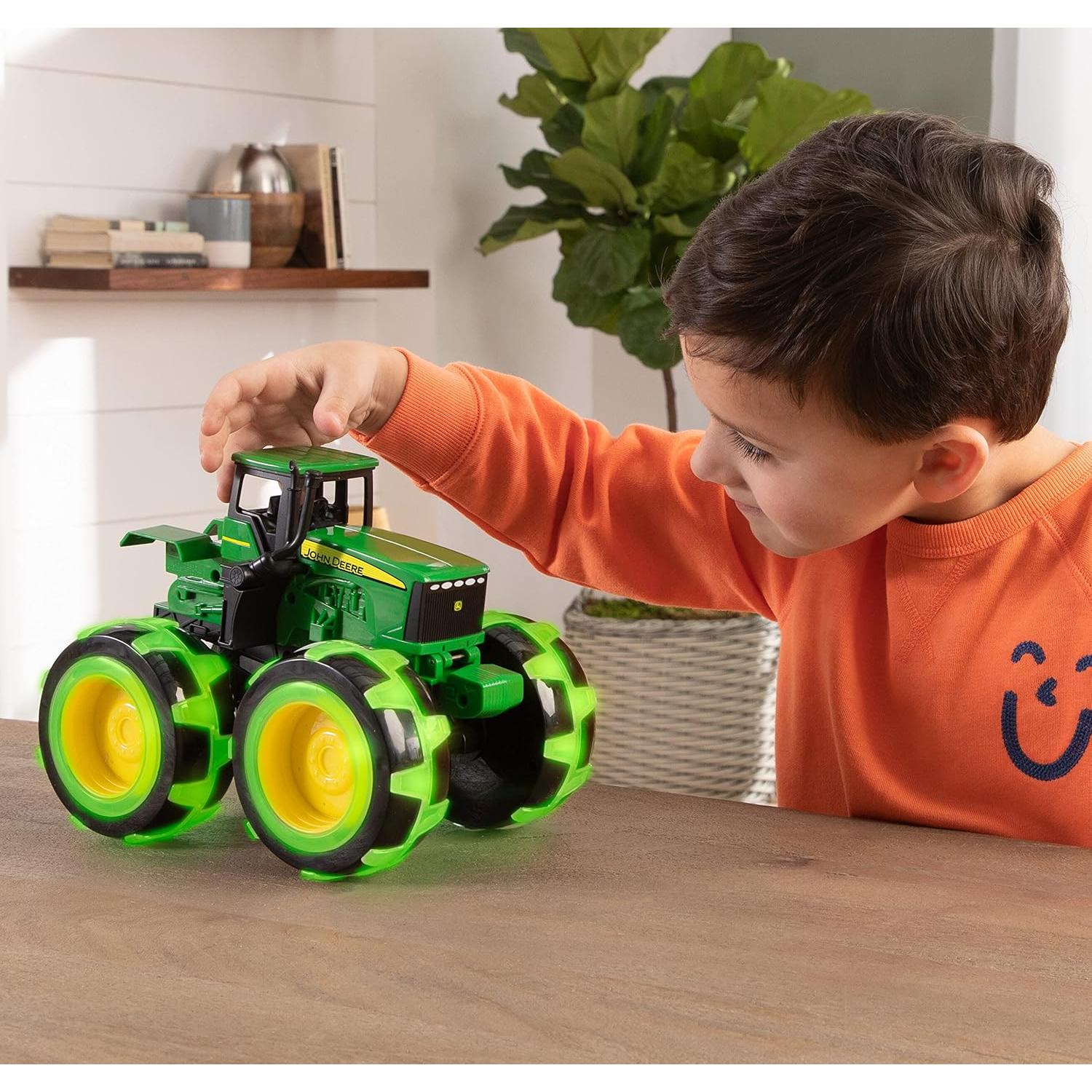 Monster Treads Lightning Wheels - John Deere Tractor - Motion Activated Light Up Monster Truck Toy - John Deere Tractor Toys - Frustration Free - Ages 3 Years and Up