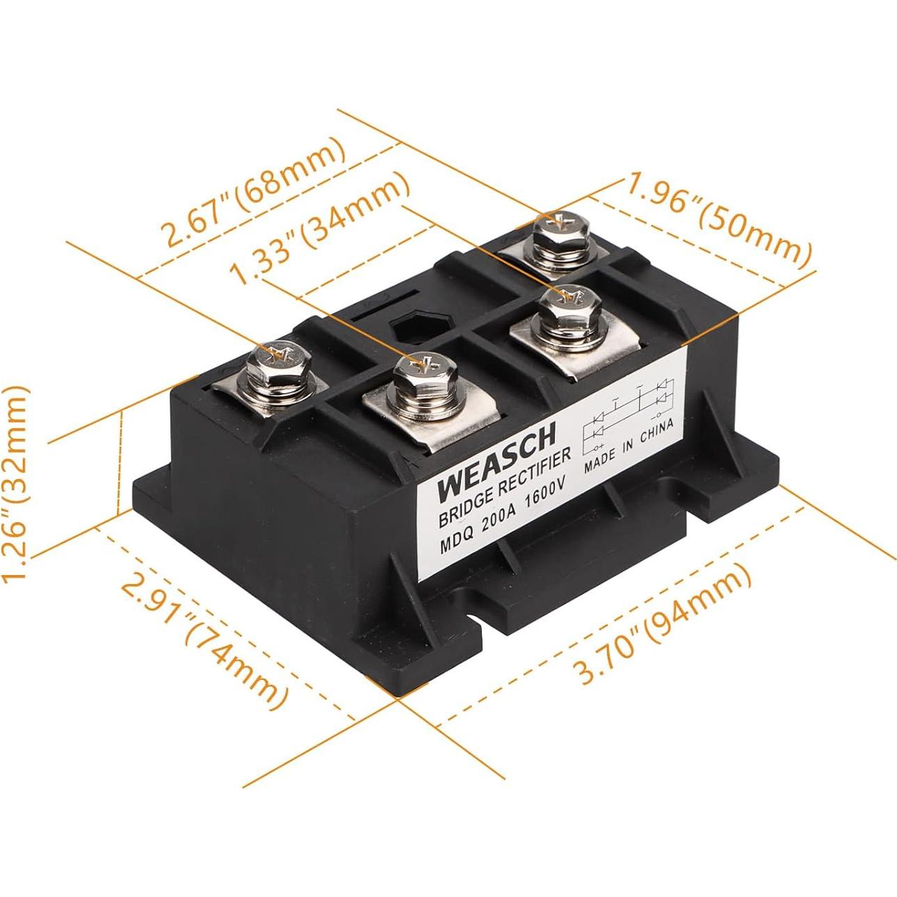 Rectificador de Puente Weasch MDQ-200A 200A 1600V Monofásico