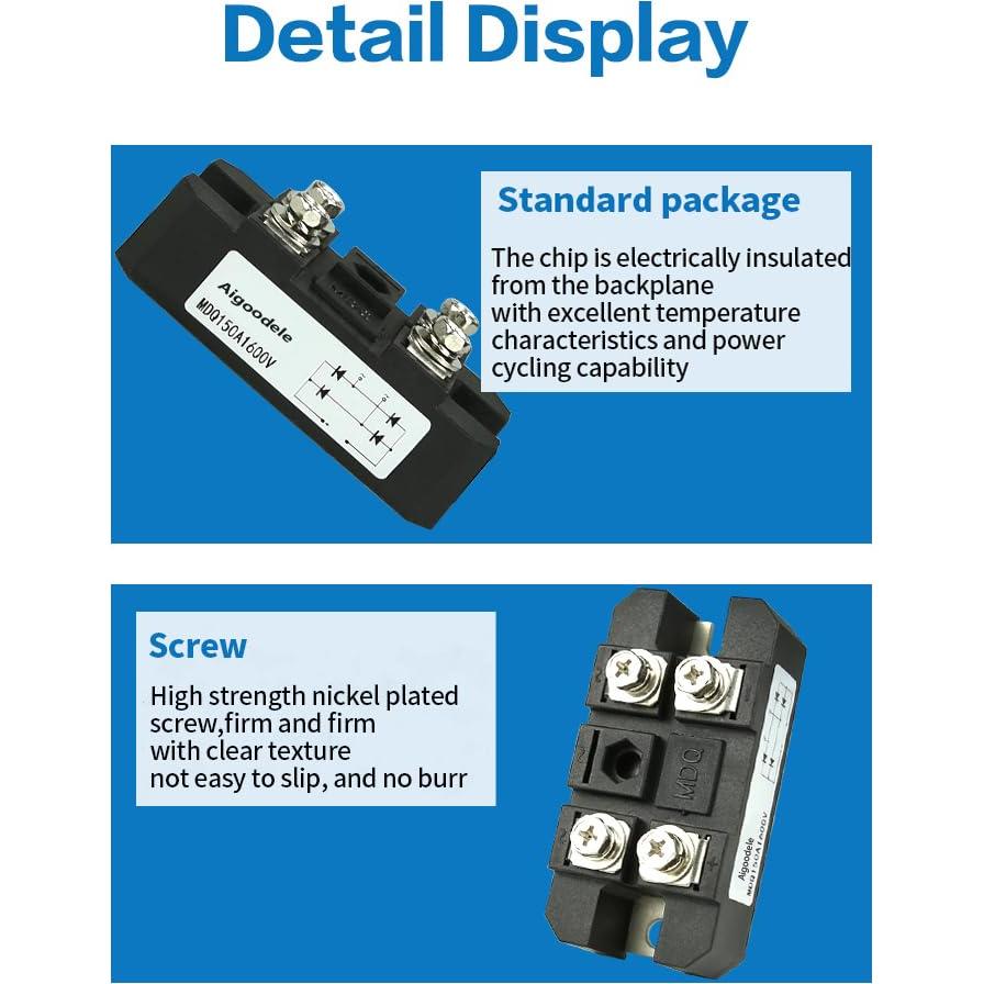 Rectificador de Puente Monofásico Aigoodele MDQ150A 150A 1600V