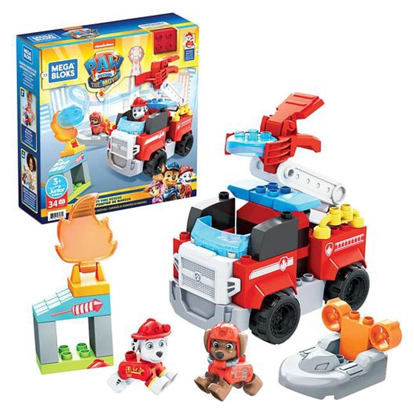 MEGA BLOKS Paw Patrol Marshall's City Fire Rescue Toy Building Set With 32 Jr. Bricks, Marshall and Zuma Figures, Gift Set For Boys and Girls, Ages 3+