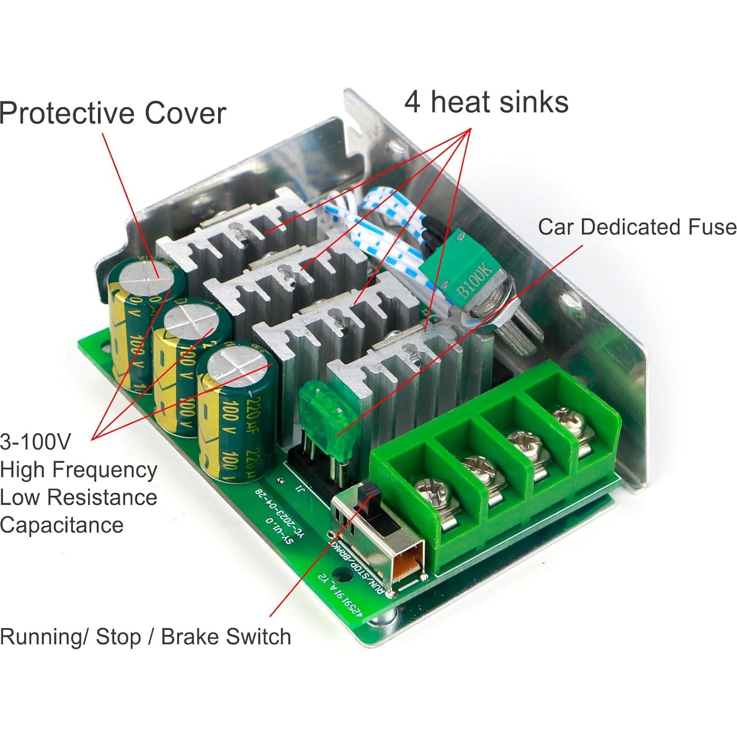 Controlador de Velocidad DC PWM 30A RioRand 7-70V Verde
