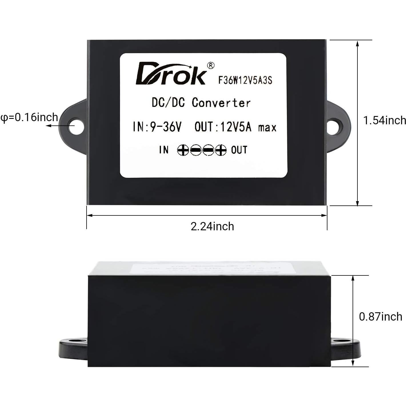 Estabilizador DC-DC DROK 12V 5A 60W Impermeable