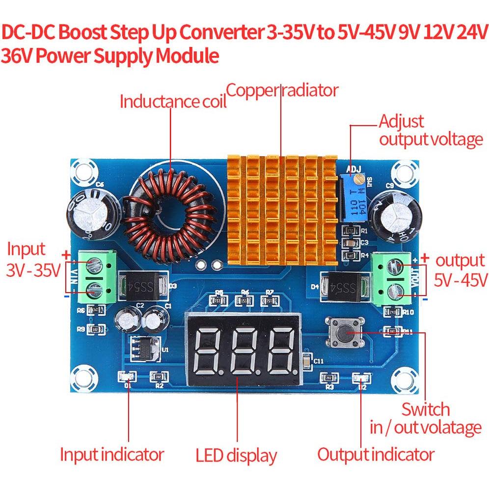 Regulador de Voltaje DC a DC Chazcool XL6009 3-30V a 5-45V