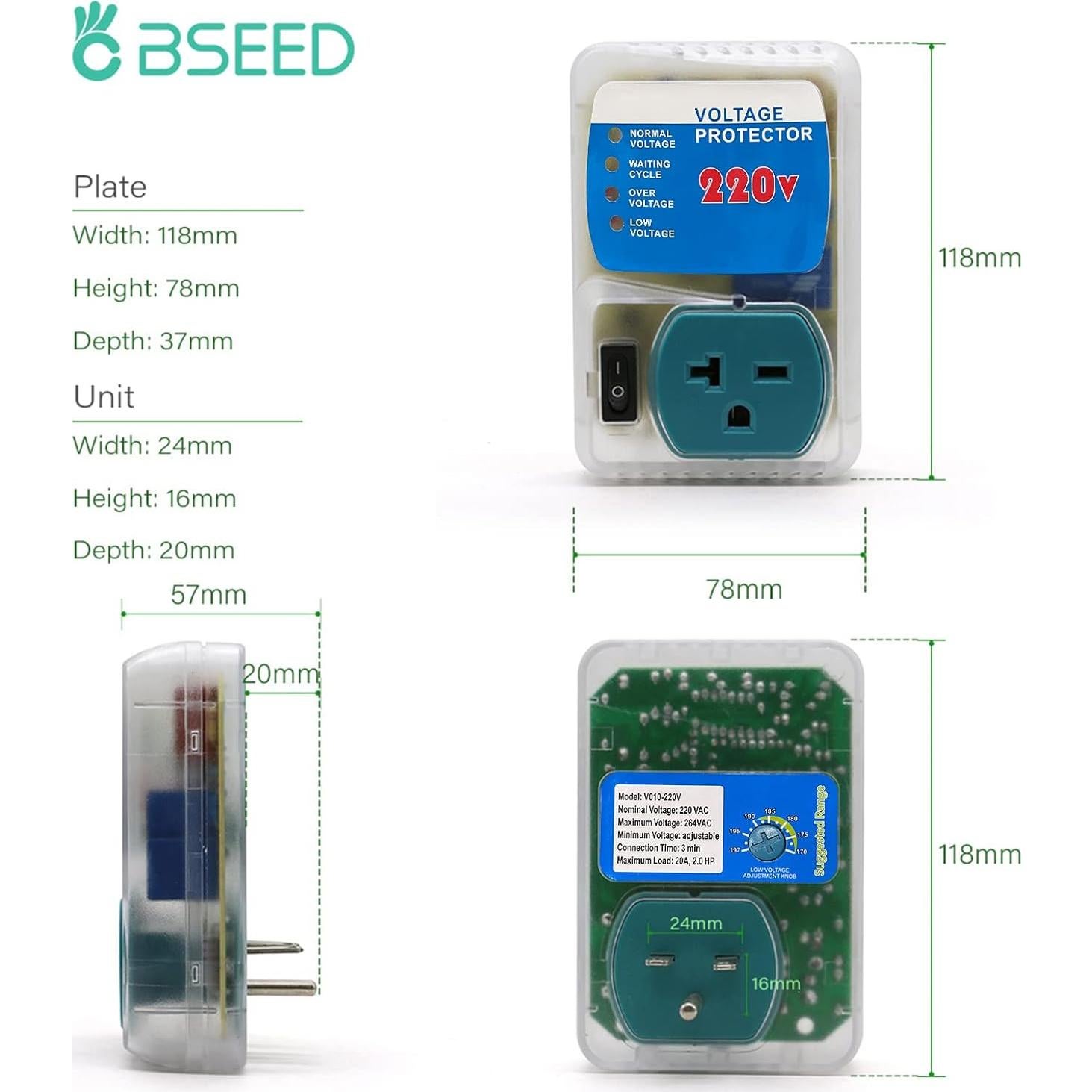 Protector de Sobretensión BSEED 220V Ajustable 4400W 2 Paquete