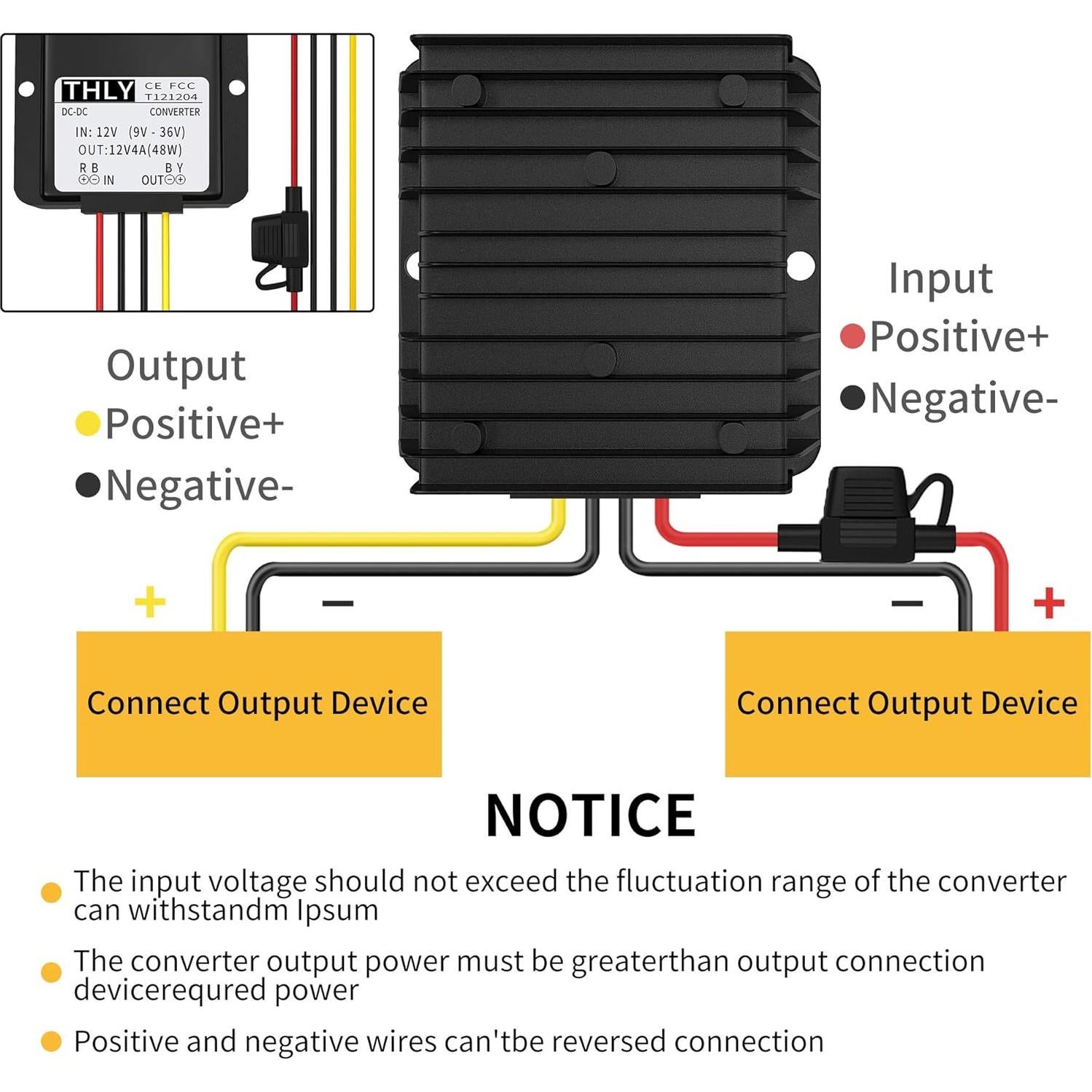 Regulador de Voltaje DC 12V THLY 4A 48W con Fusible Impermeable