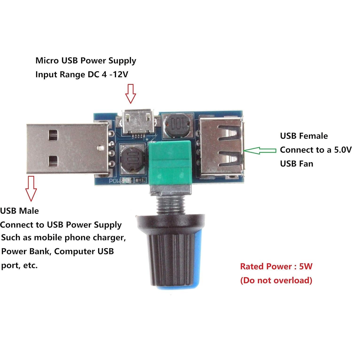 Controlador de Velocidad Sin Escalas USB NOYITO 5V (Paquete de 2)
