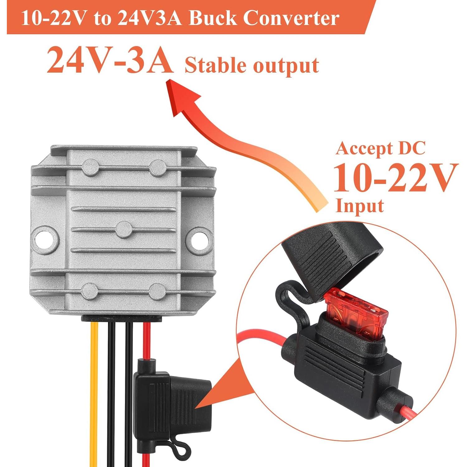 Convertidor de Potencia YBBOTT 10-22V a 24V 3A 72W IP67