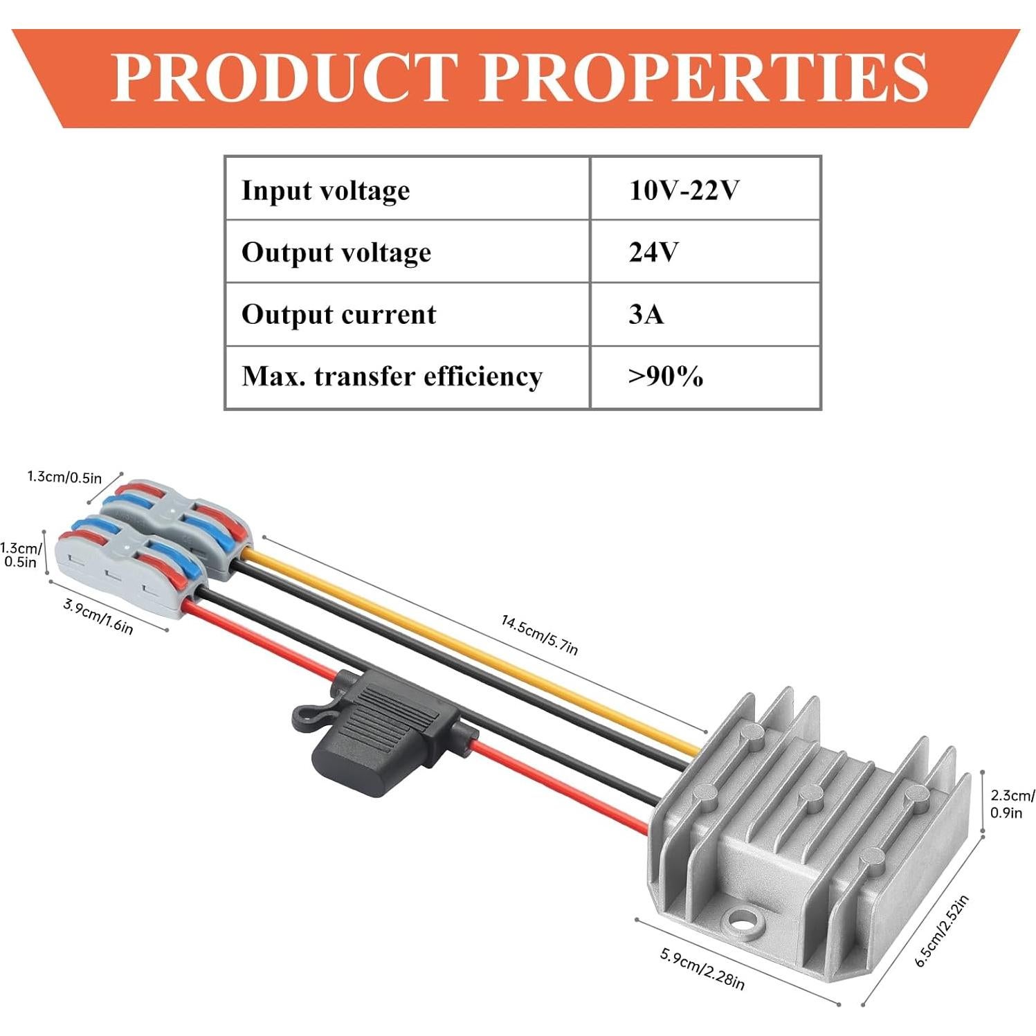 Convertidor de Potencia YBBOTT 10-22V a 24V 3A 72W IP67