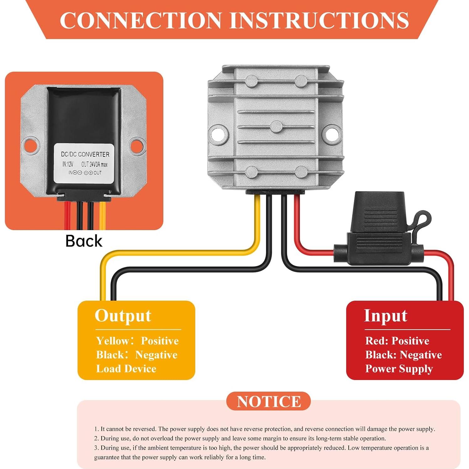 Convertidor de Potencia YBBOTT 10-22V a 24V 3A 72W IP67