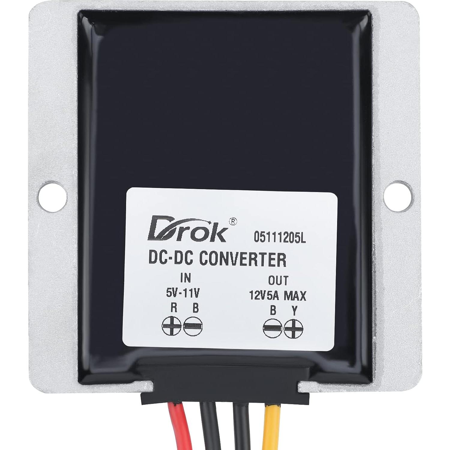 Convertidor Elevador DROK 5V a 12V 5A 60W Impermeable