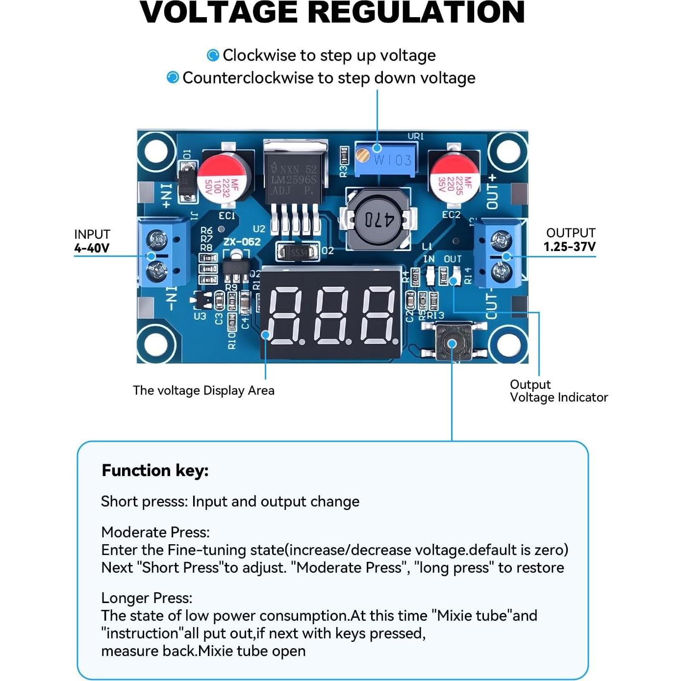 Módulo Convertidor Buck DC-DC LM2596 con Pantalla LED - 2 Unidades
