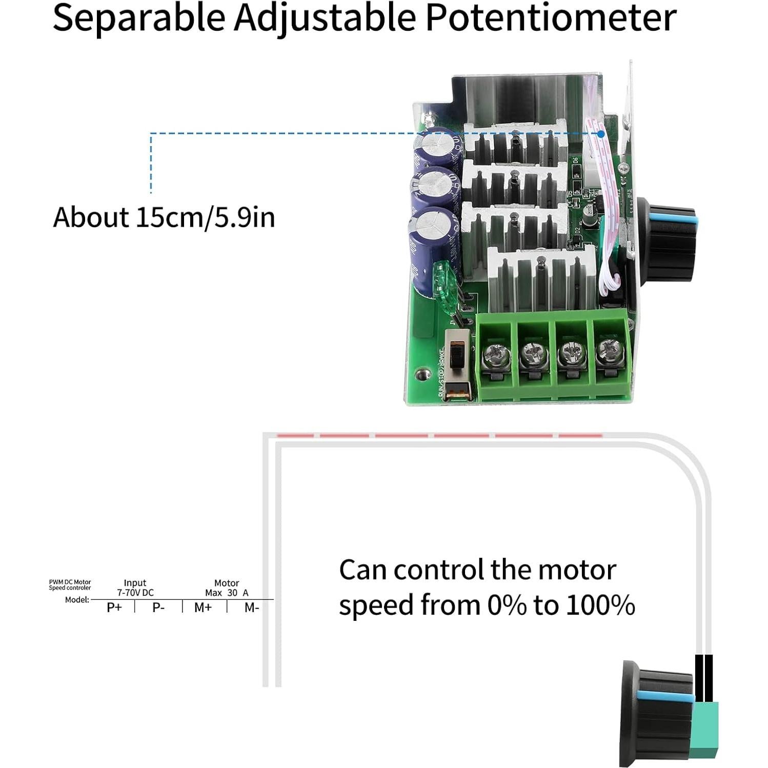 Controlador de Velocidad Motor DC PWM Enmja 7-70V 30A Ajustable