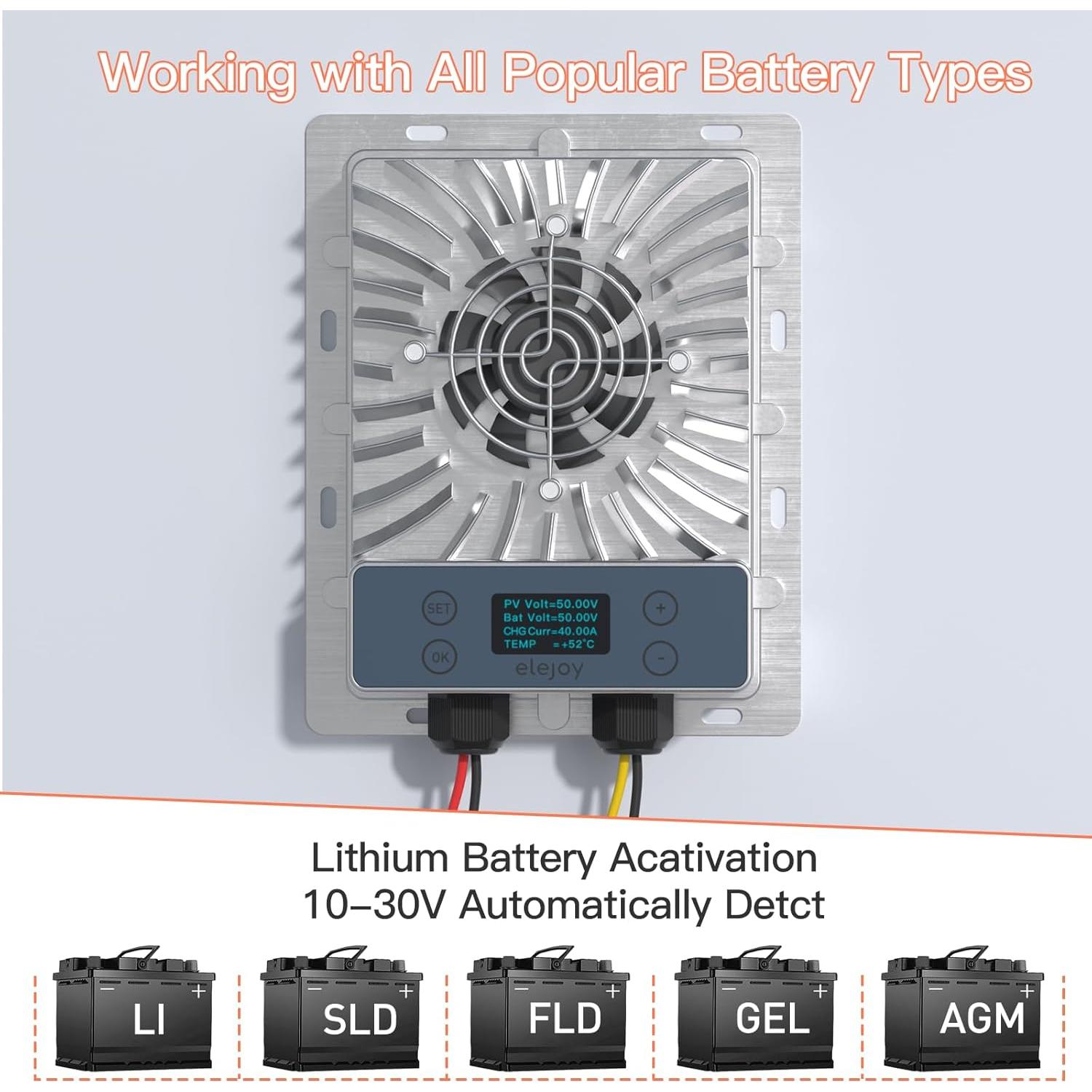 Controlador de Carga Solar MPPT ELEJOY 40A 600W IP65 10-30V