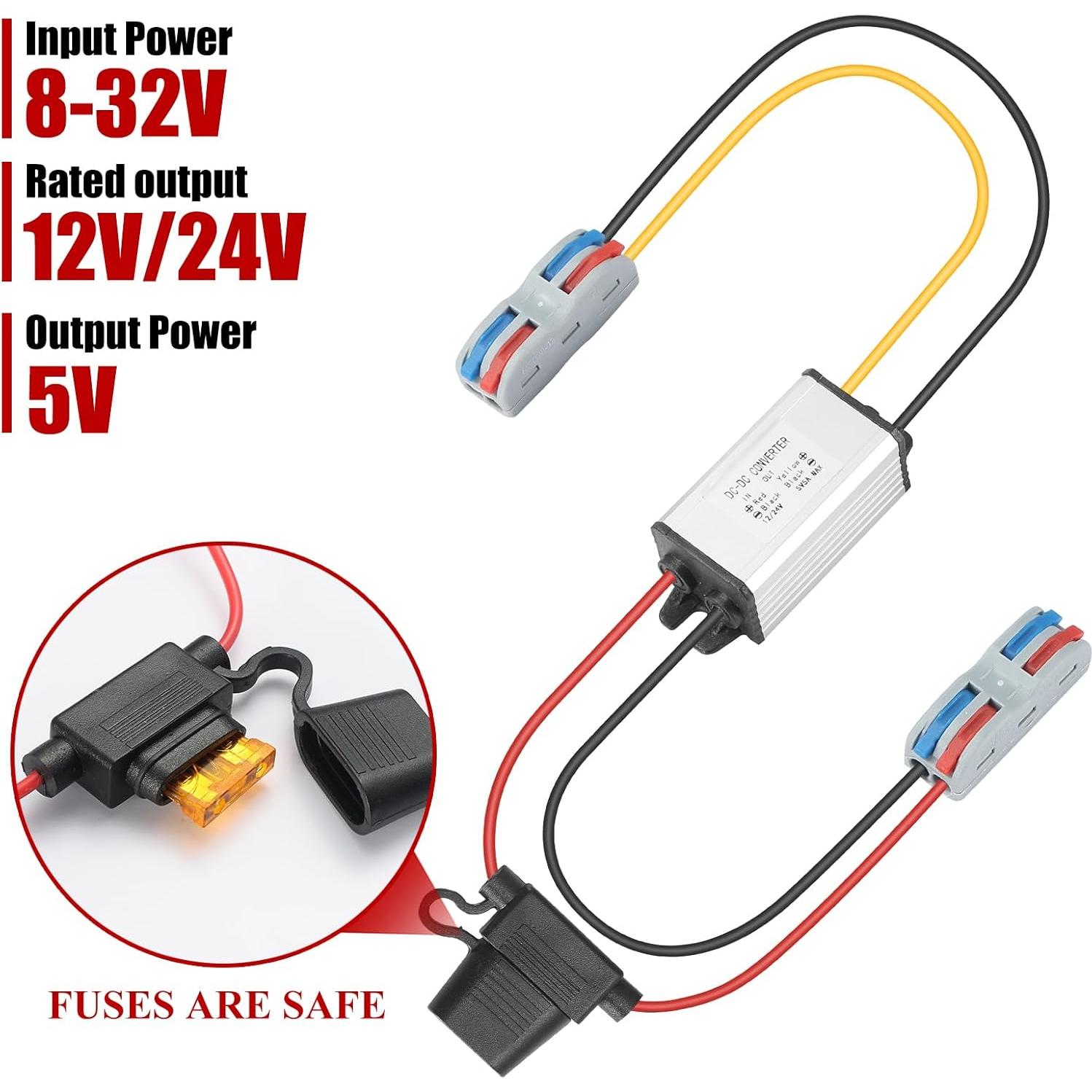 Convertidor DC-DC MZHOU 8-32V a 5V 5A IP67 para Vehículos