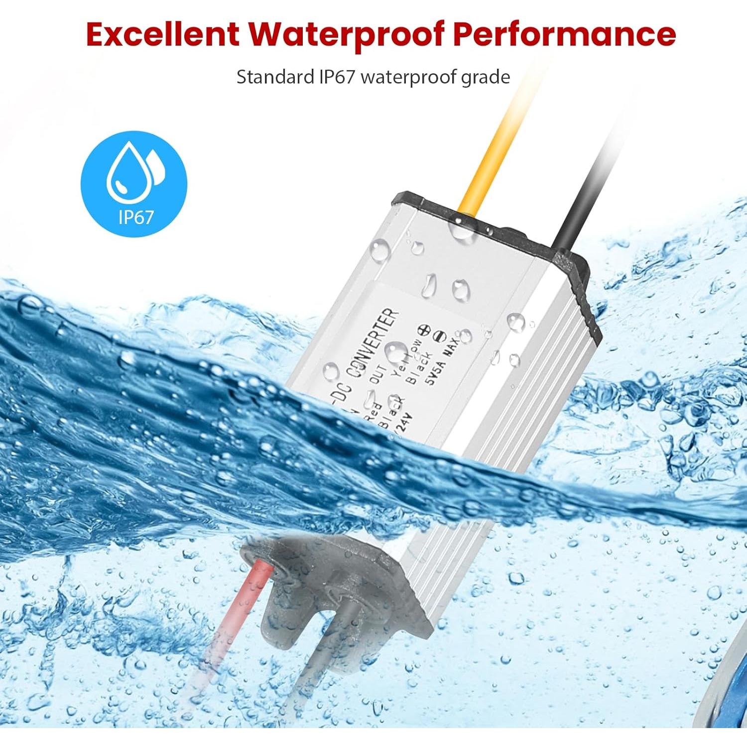 Convertidor DC-DC MZHOU 8-32V a 5V 5A IP67 para Vehículos