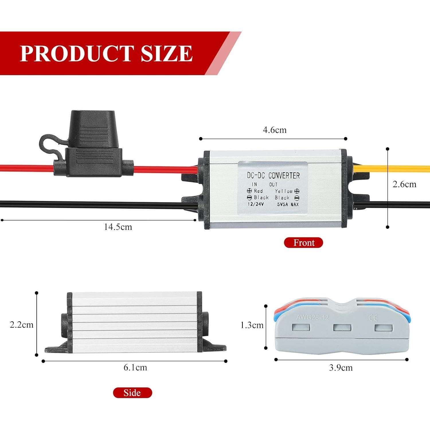 Convertidor DC-DC MZHOU 8-32V a 5V 5A IP67 para Vehículos