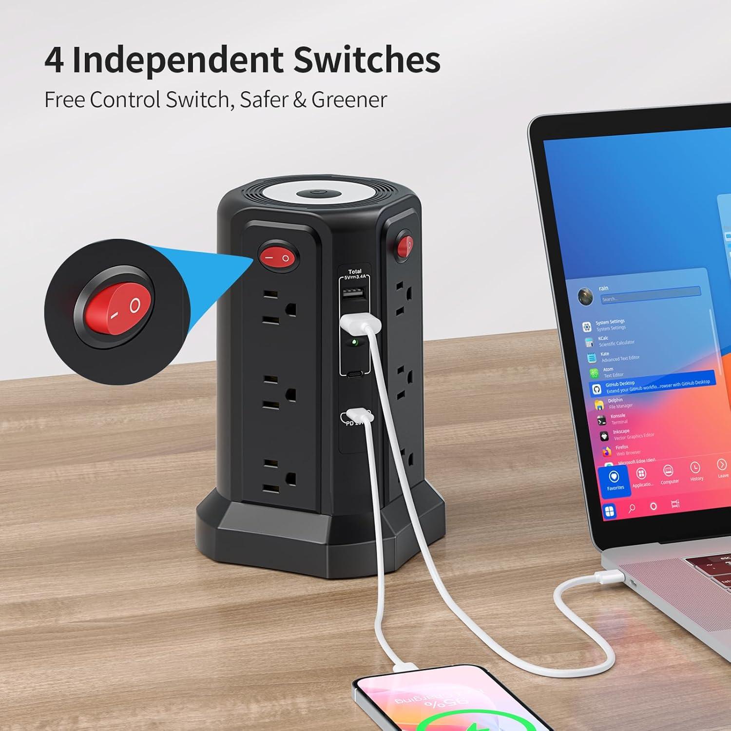 Protector de Sobretensión PASSUS 16 Pies con 4 USB y Luz Nocturna