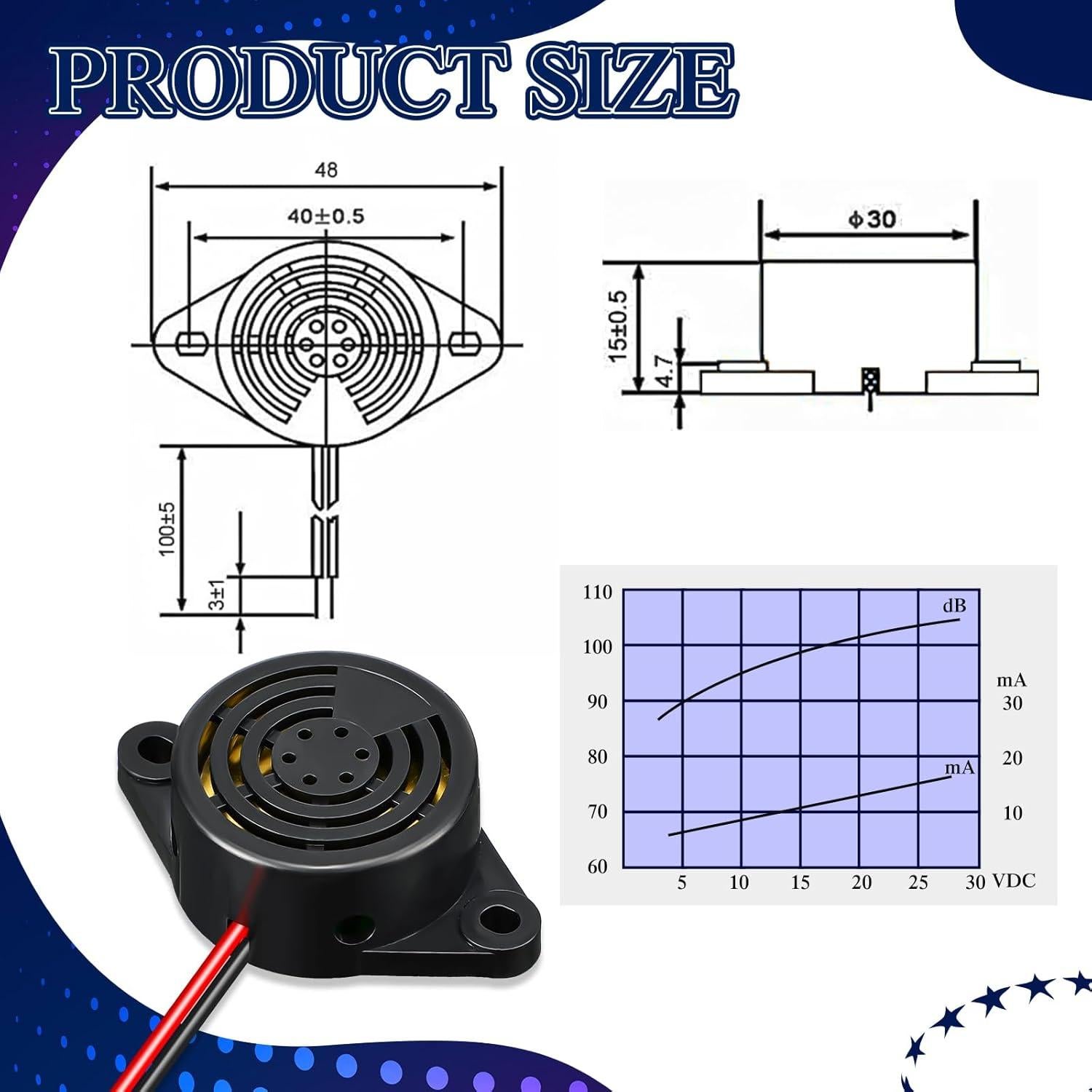 Zumbador Electrónico Activo Geiserailie 6 Pcs 95 dB 12V
