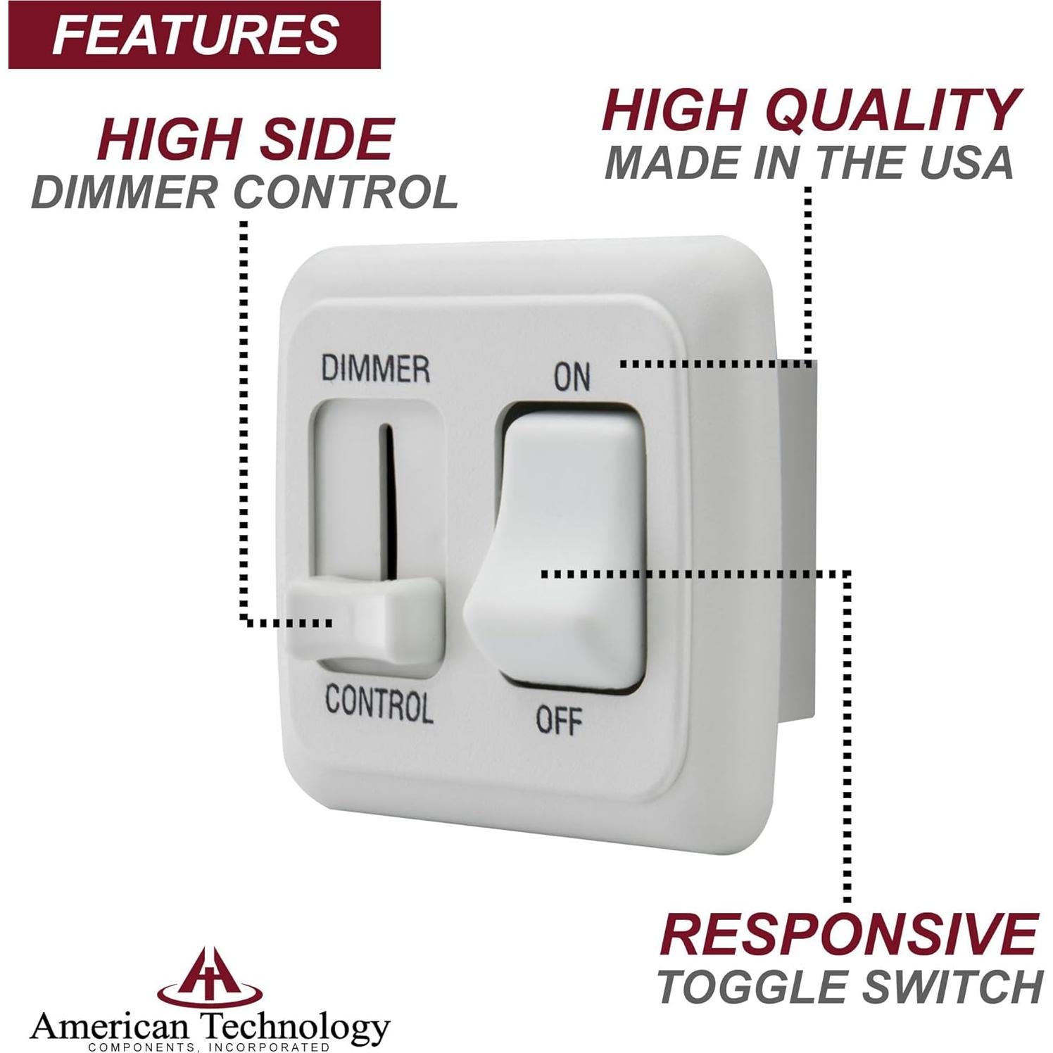 Interruptor Regulador 12V DC Blanco - RV, Auto, Barco, 10A