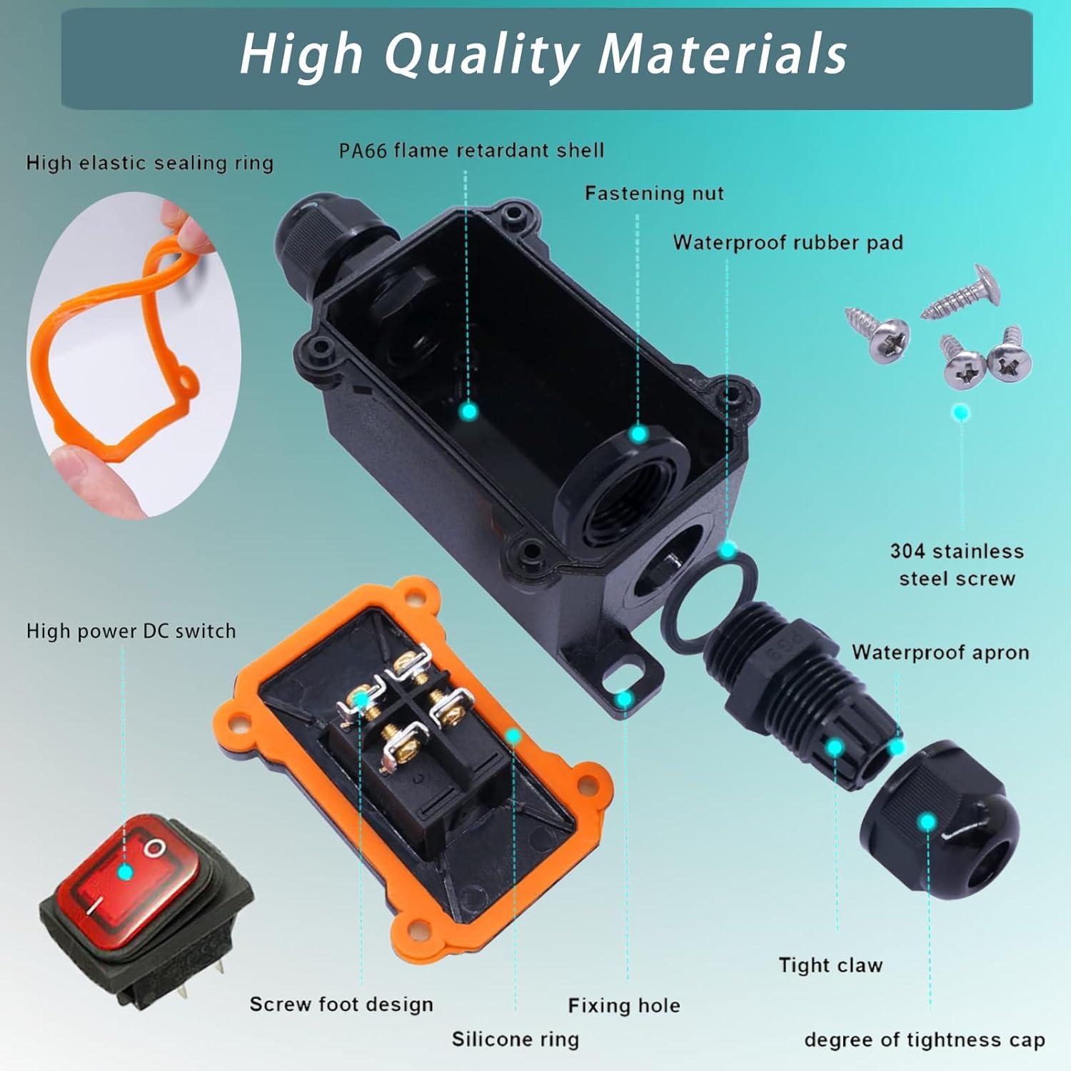 Interruptor de Cable a Prueba de Agua IP67 KarlKers DPST 20A