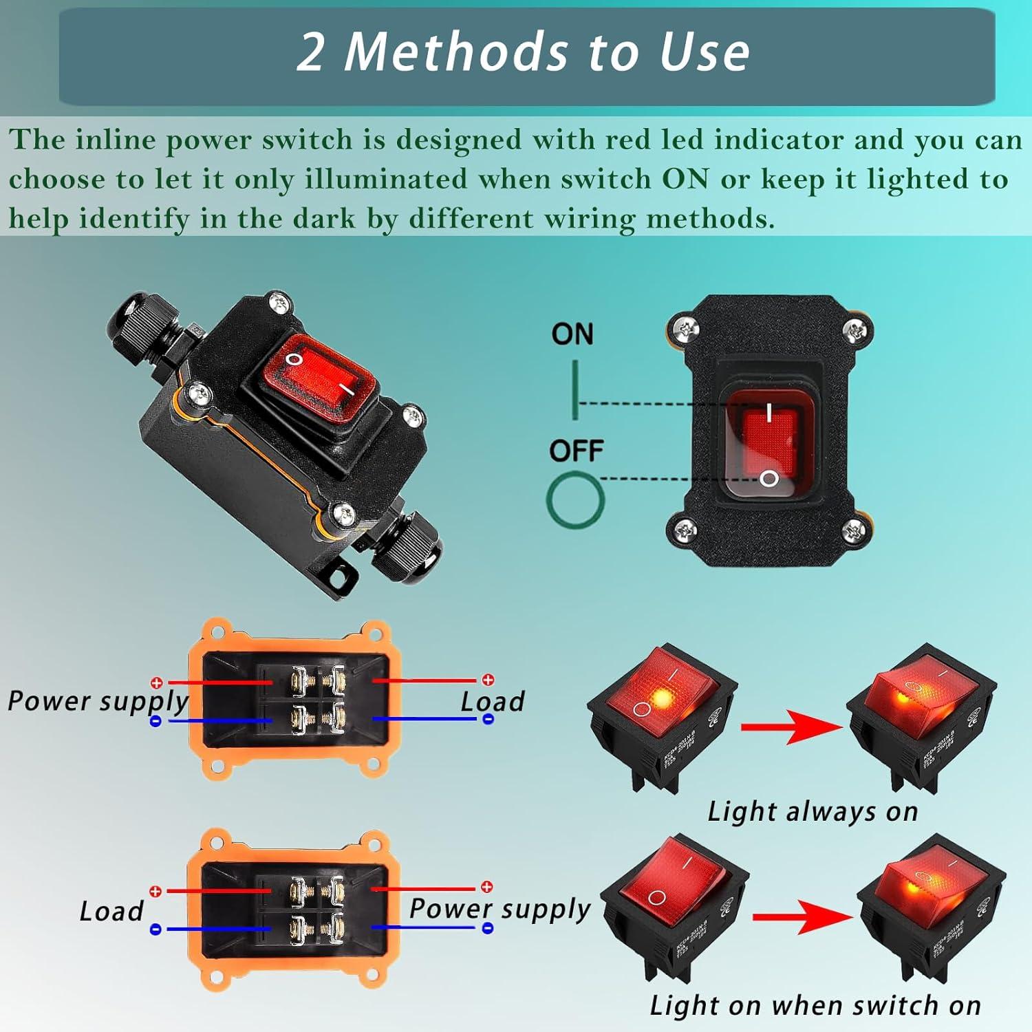Interruptor de Cable a Prueba de Agua IP67 KarlKers DPST 20A