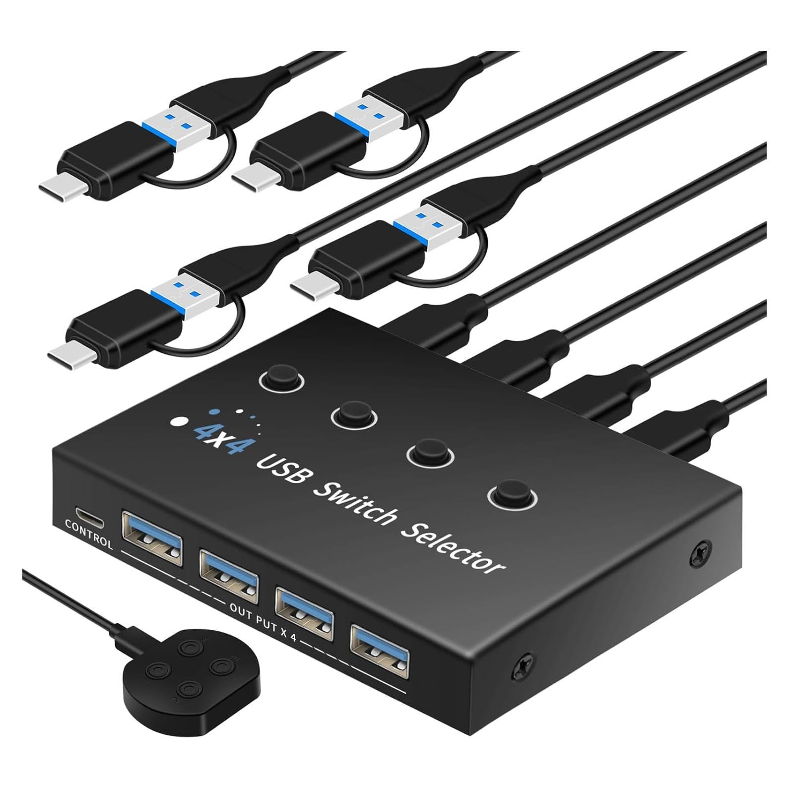 Interruptor USB 3.0 4 Puertos Newiedkvm para 4 Computadoras