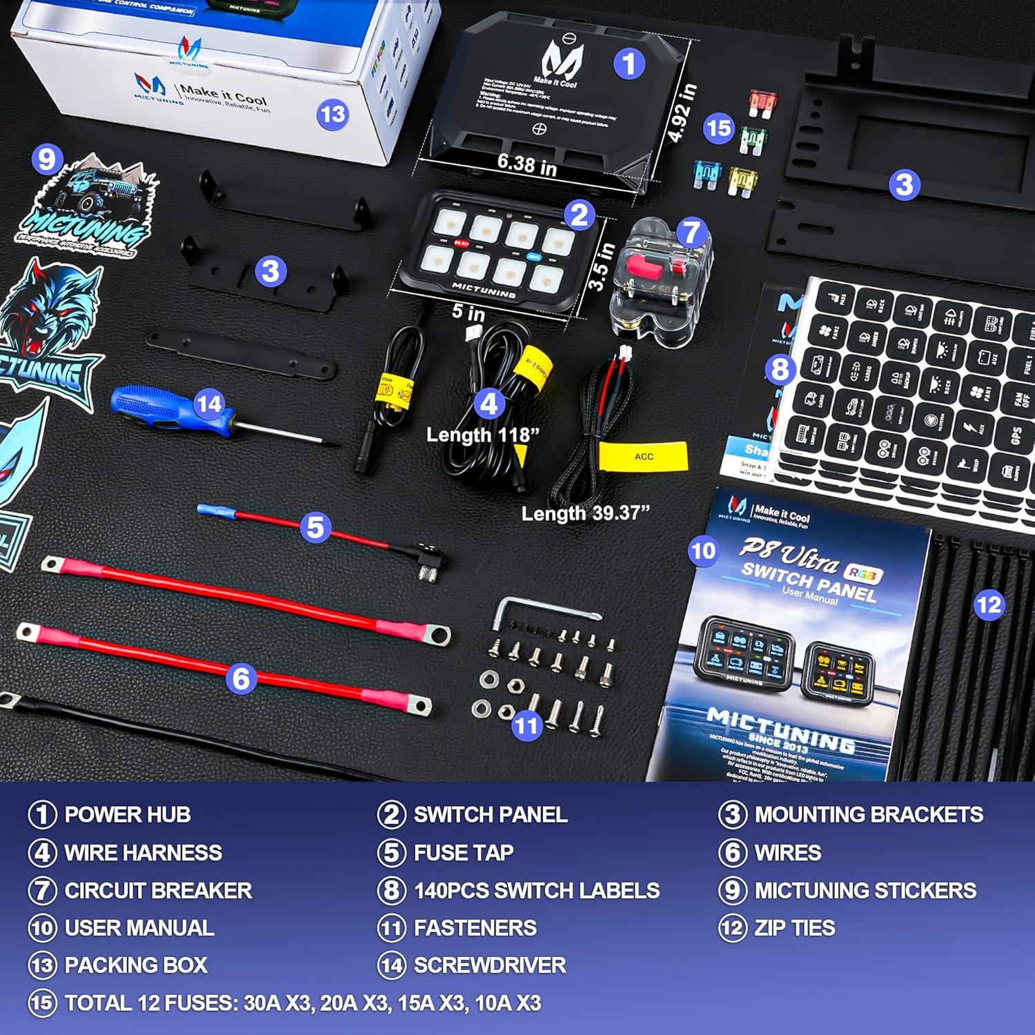 Panel de Interruptores MICTUNING P8 RGB 8 Gang IP67