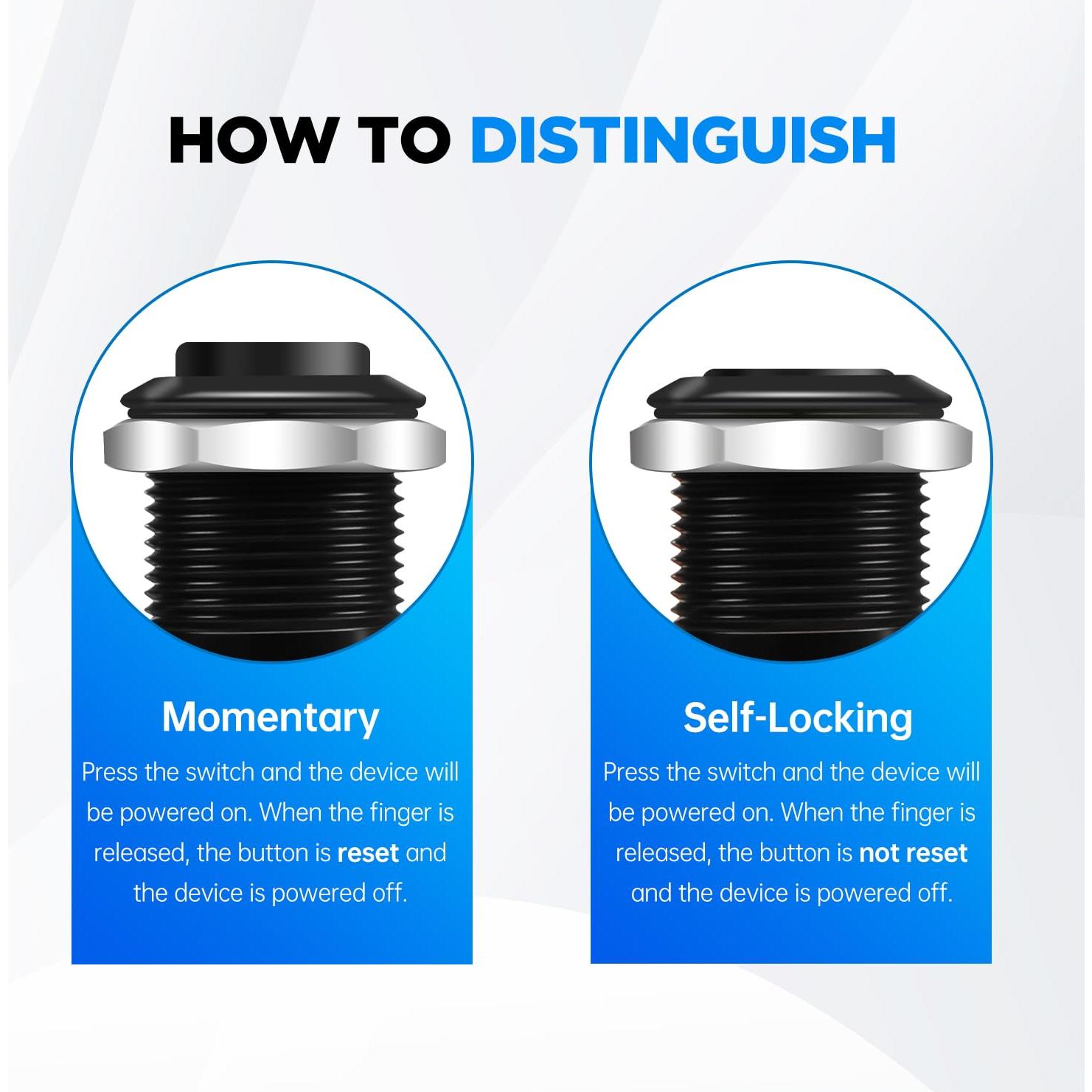 Interruptor de Botón Momentáneo Tmyjfjingxi 12mm 12V IP65 - 2 Pcs