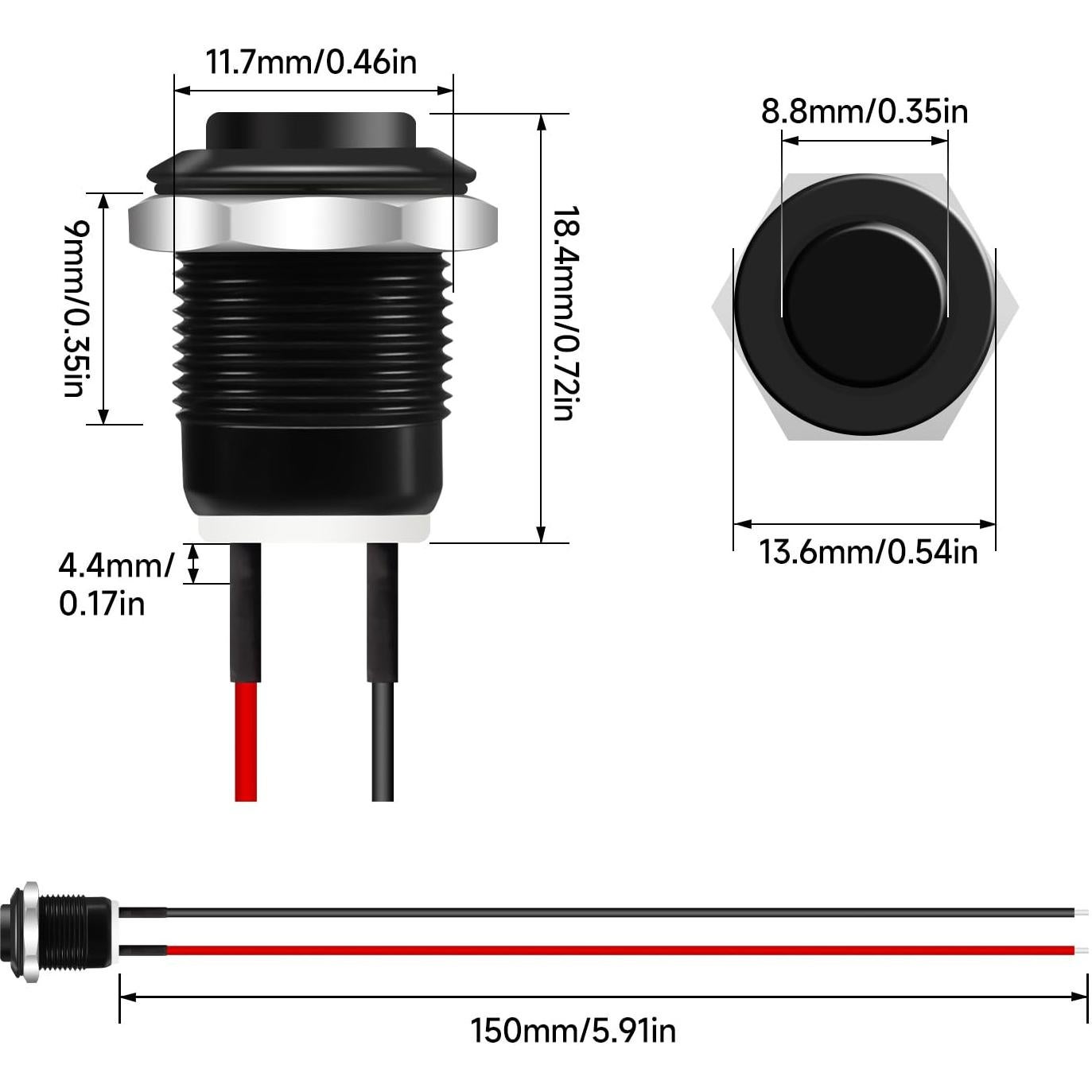 Interruptor de Botón Momentáneo Tmyjfjingxi 12mm 12V IP65 - 2 Pcs