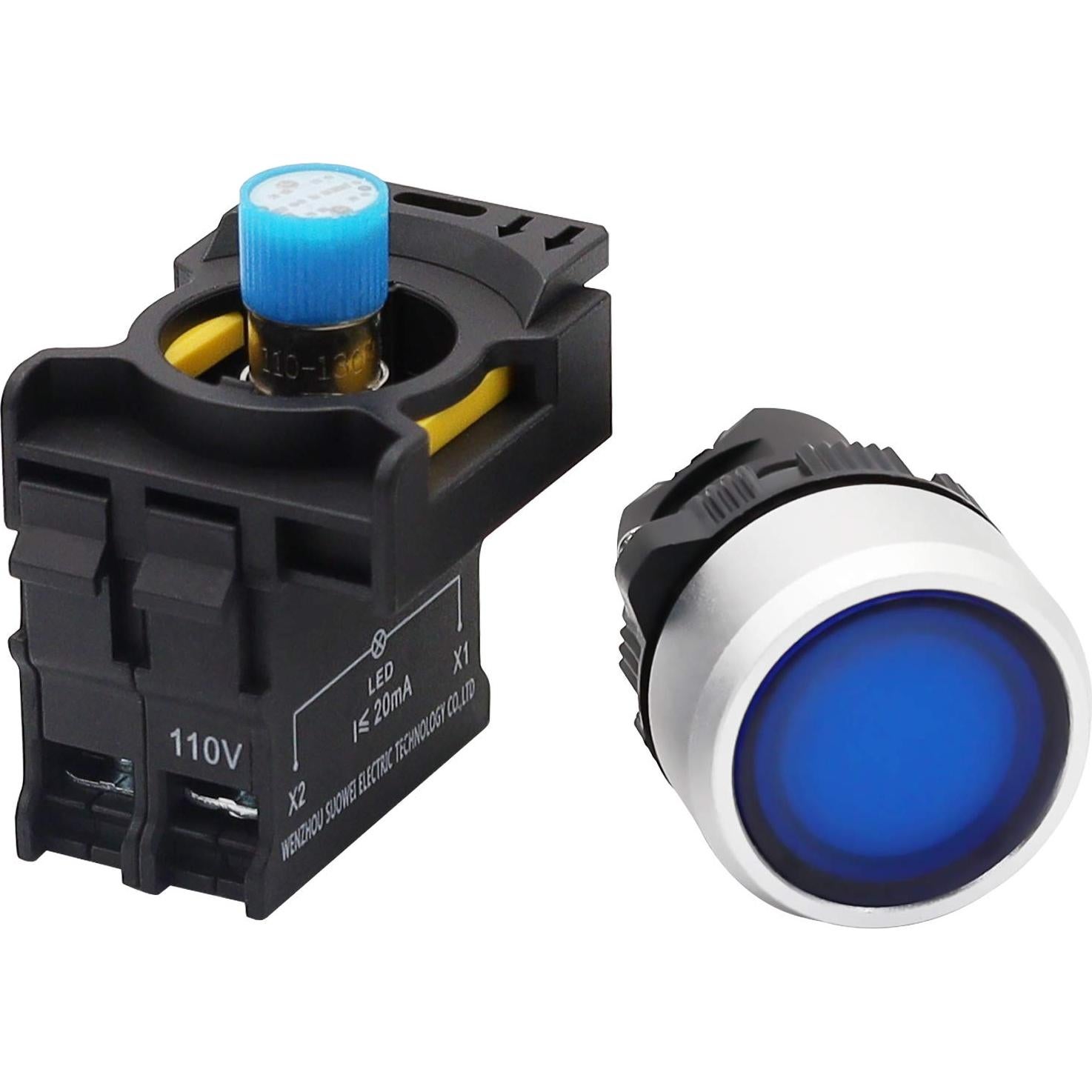 Interruptor de Botón LED Azul mxuteuk 22mm IP65 10A 600V