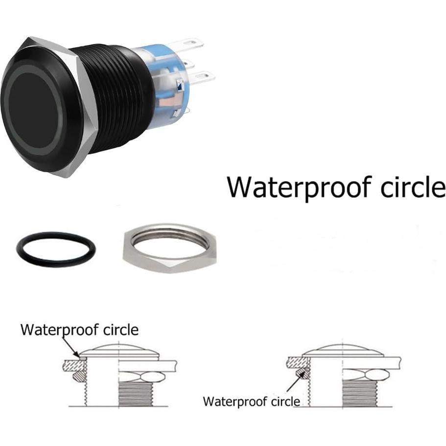 Interruptor de Botón Pulsador Quentacy 19mm IP65 12V LED Blanco