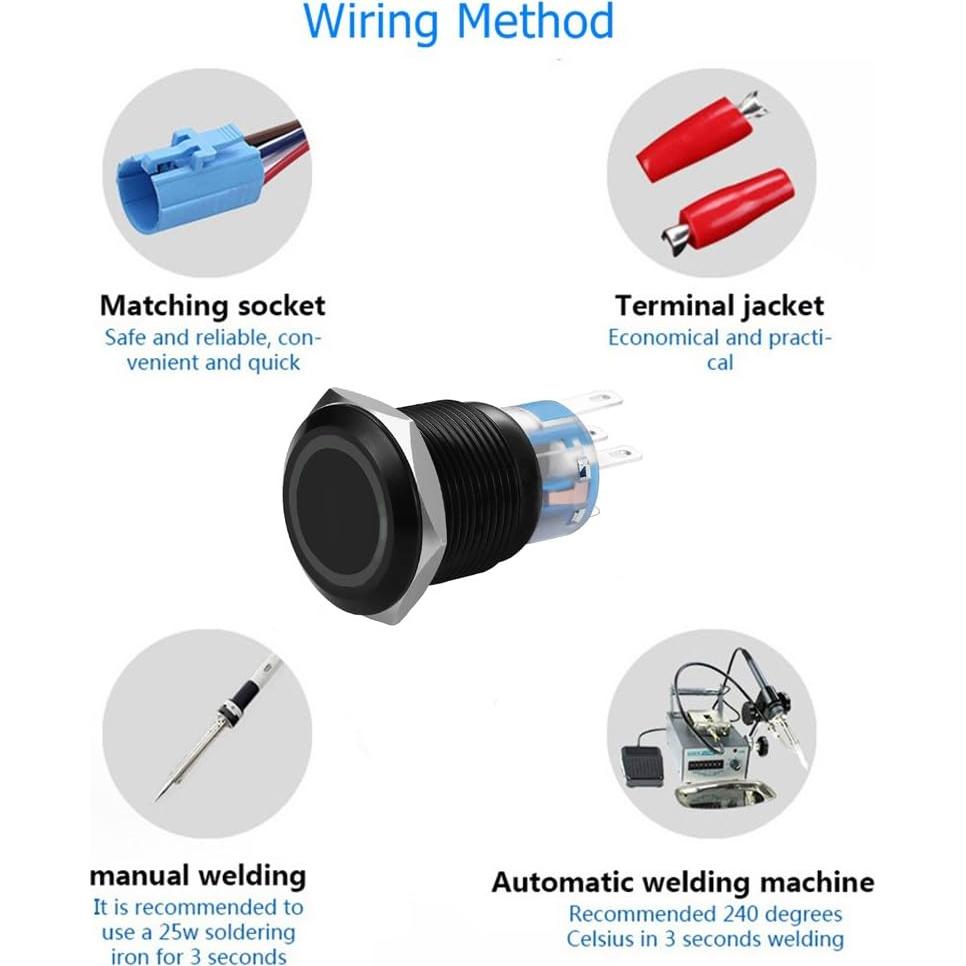 Interruptor de Botón Pulsador Quentacy 19mm IP65 12V LED Blanco