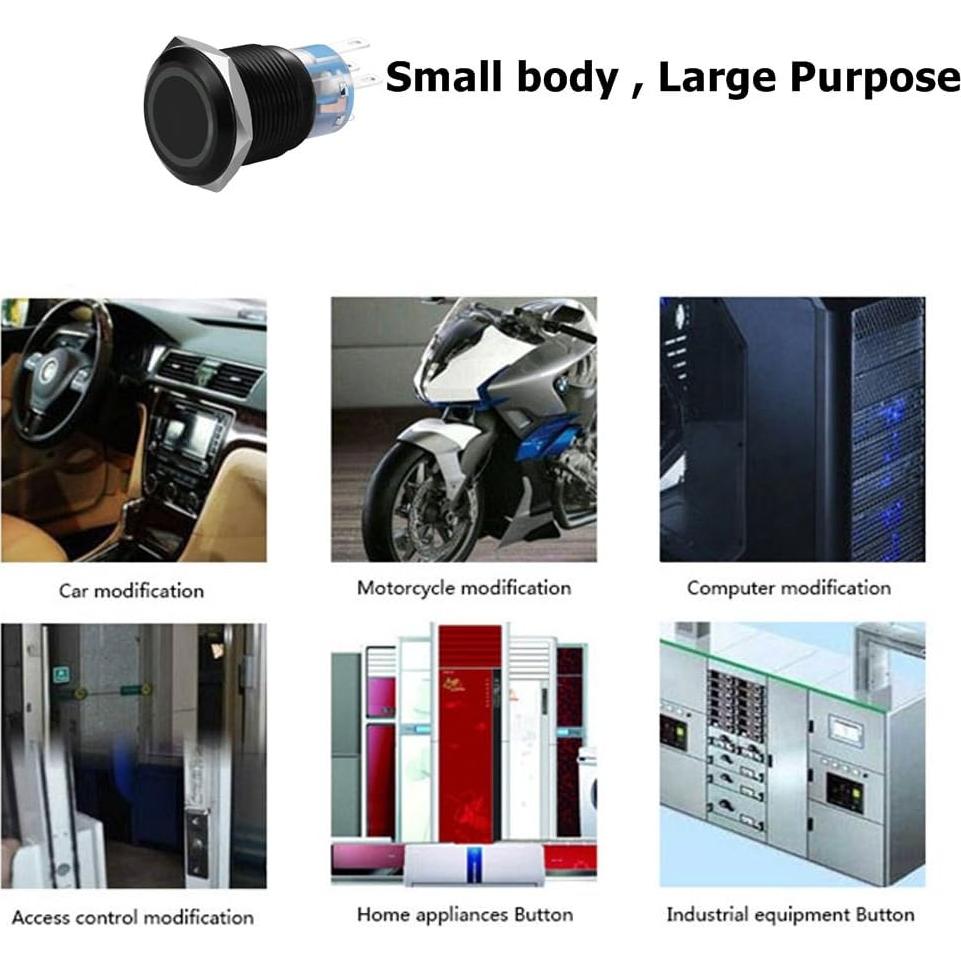 Interruptor de Botón Pulsador Quentacy 19mm IP65 12V LED Blanco