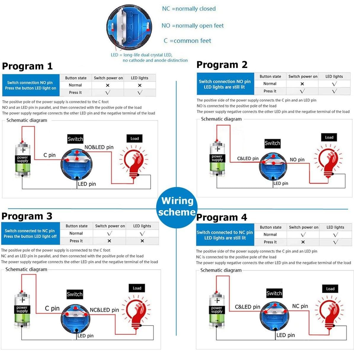 Interruptor de Botón Pulsador Quentacy 19mm IP65 12V LED Blanco