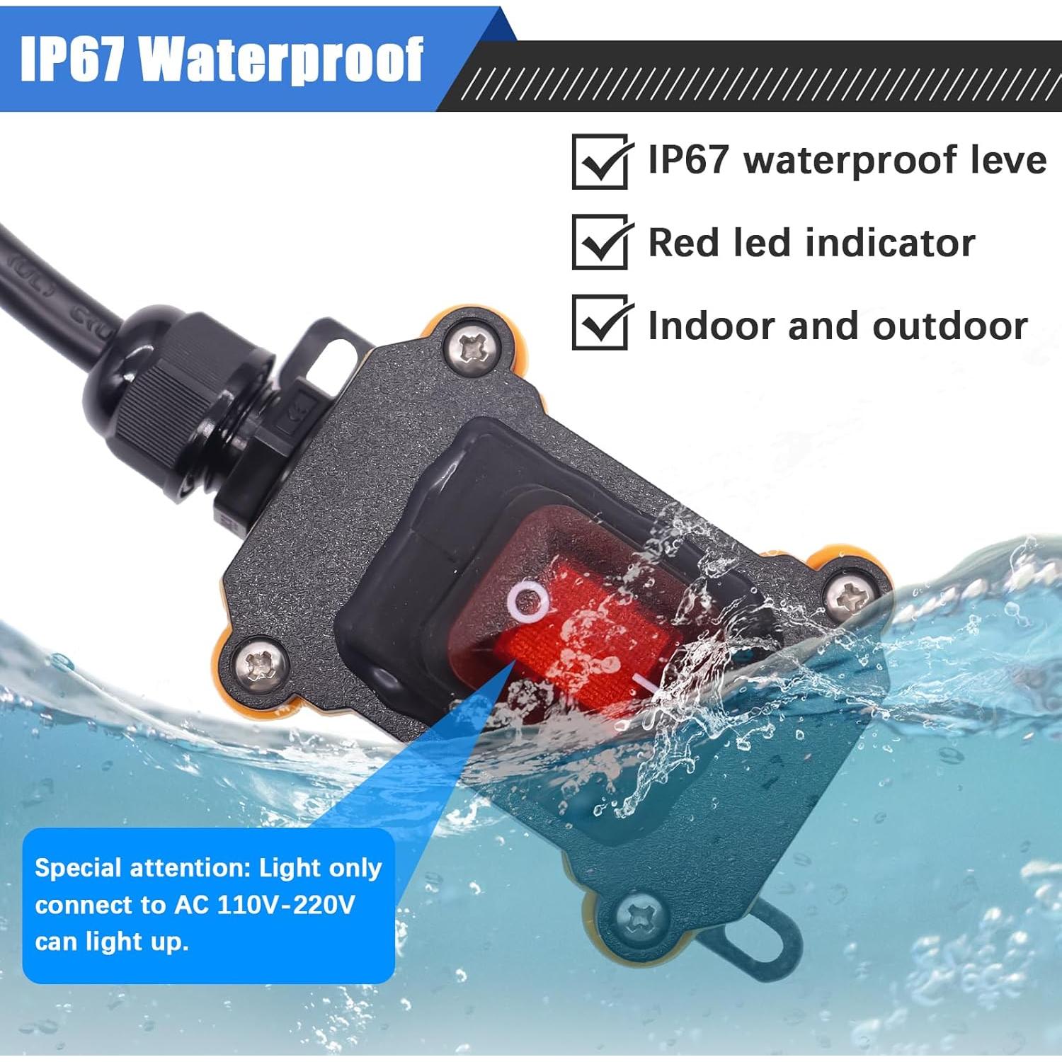 Interruptor de Cable Inline mxuteuk 4 Pies 18AWG IP67 Rojo