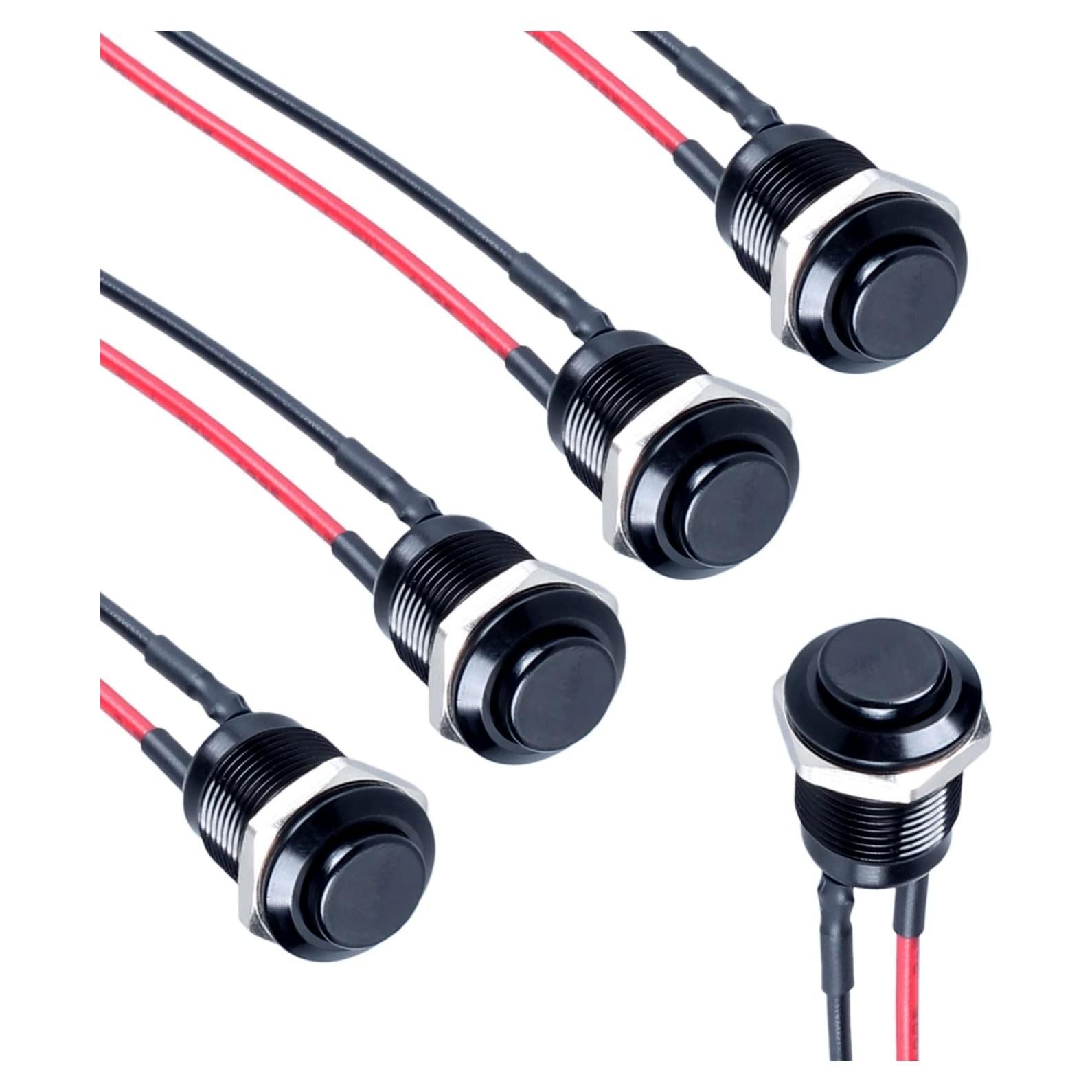 5 Interruptores de Botón Momentáneo DMWD 12mm IP66 Negro