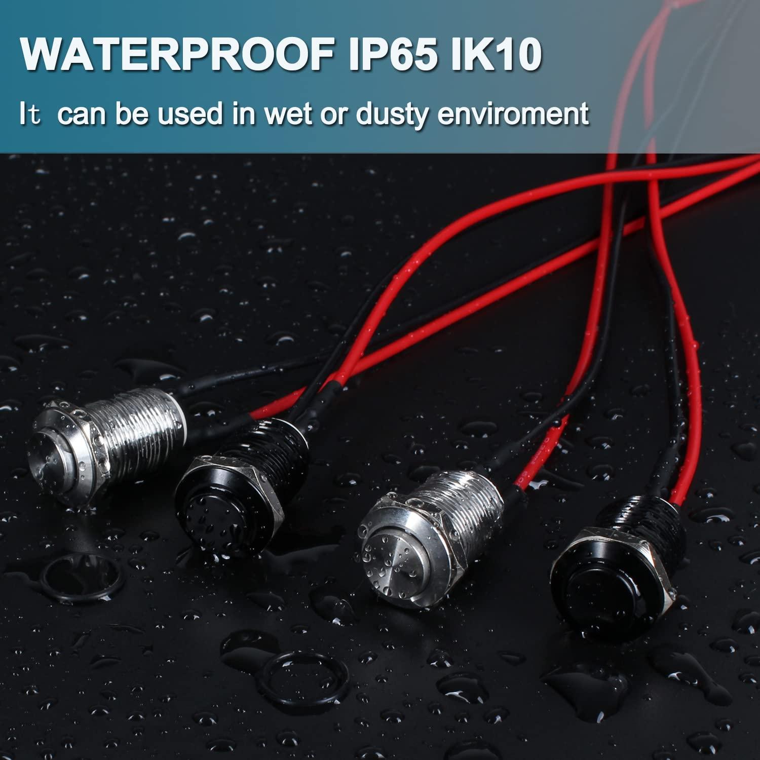 5 Interruptores de Botón Momentáneo DMWD 12mm IP66 Negro