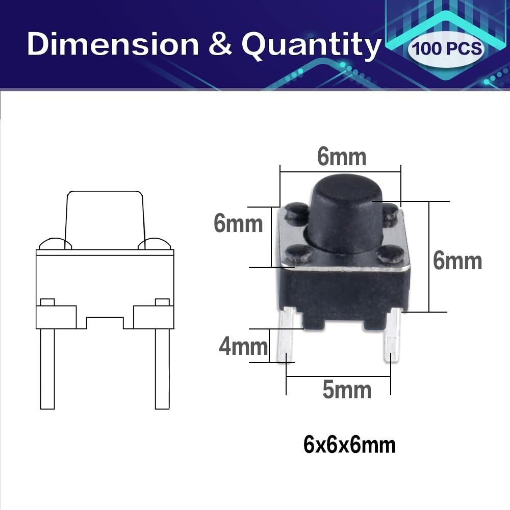 Interruptor Táctil 2 Pines 6x6 mm YOUFEN - 100 Pcs