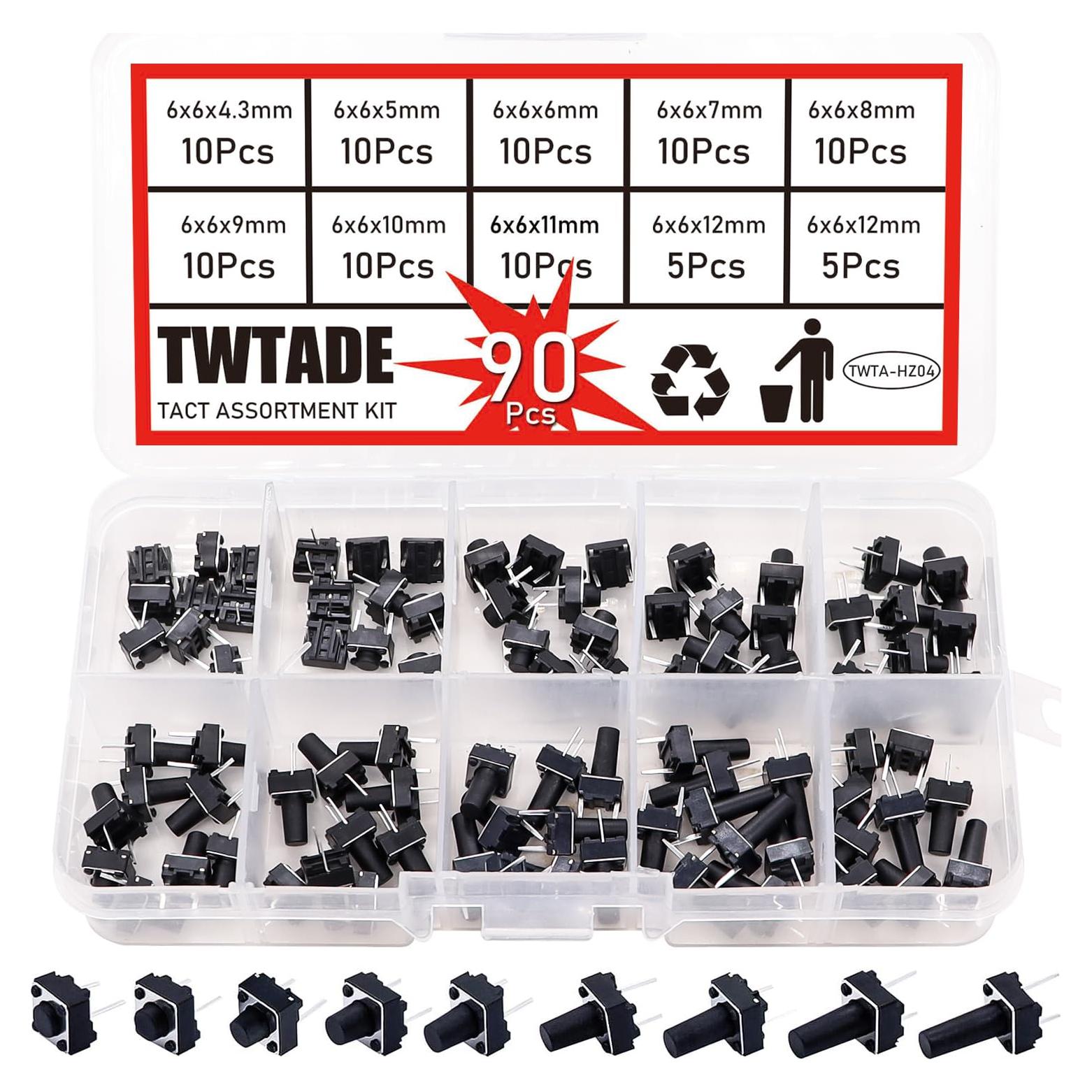 Kit de 90 Interruptores Táctiles Momentáneos 2 Pines TWTADE